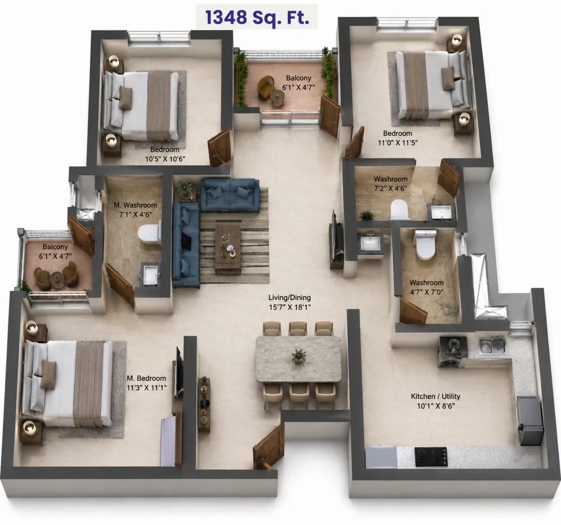 3 BHK Apartment Floor Plan – Shriram Codename Pudhiya Chennai