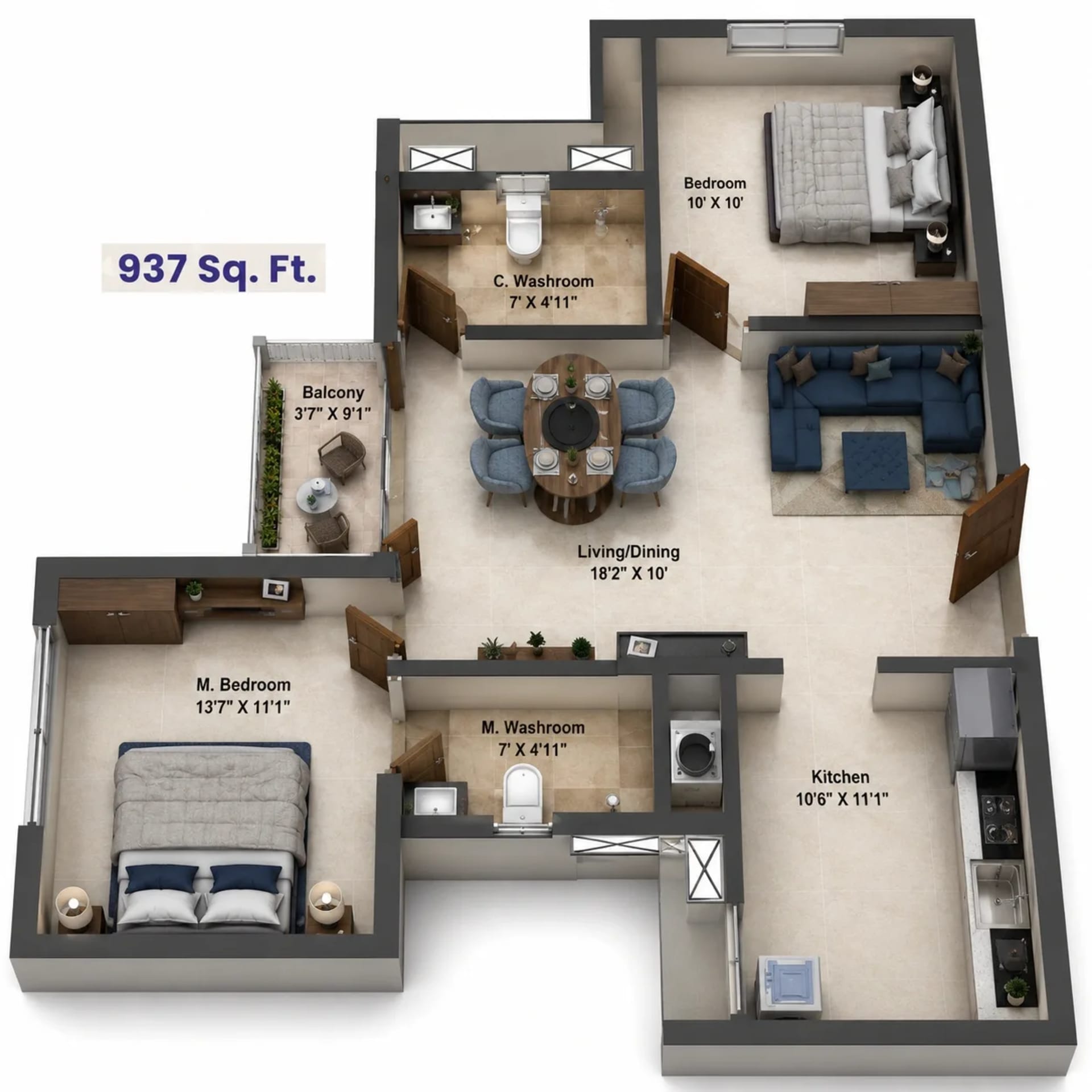 2 BHK Apartment Floor Plan – Shriram Codename Pudhiya Chennai