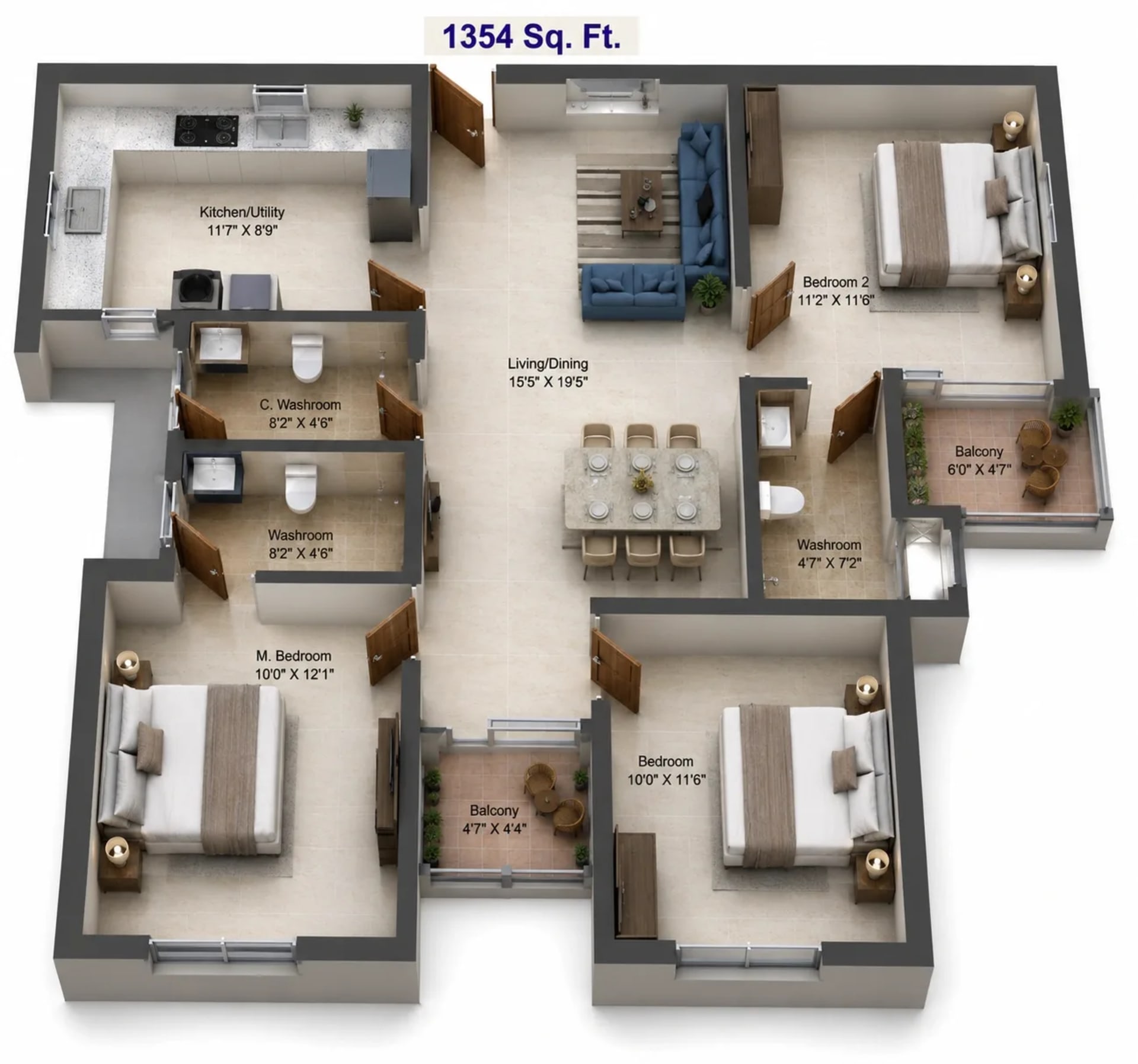 3 BHK Apartment Floor Plan – Shriram Codename Pudhiya Chennai