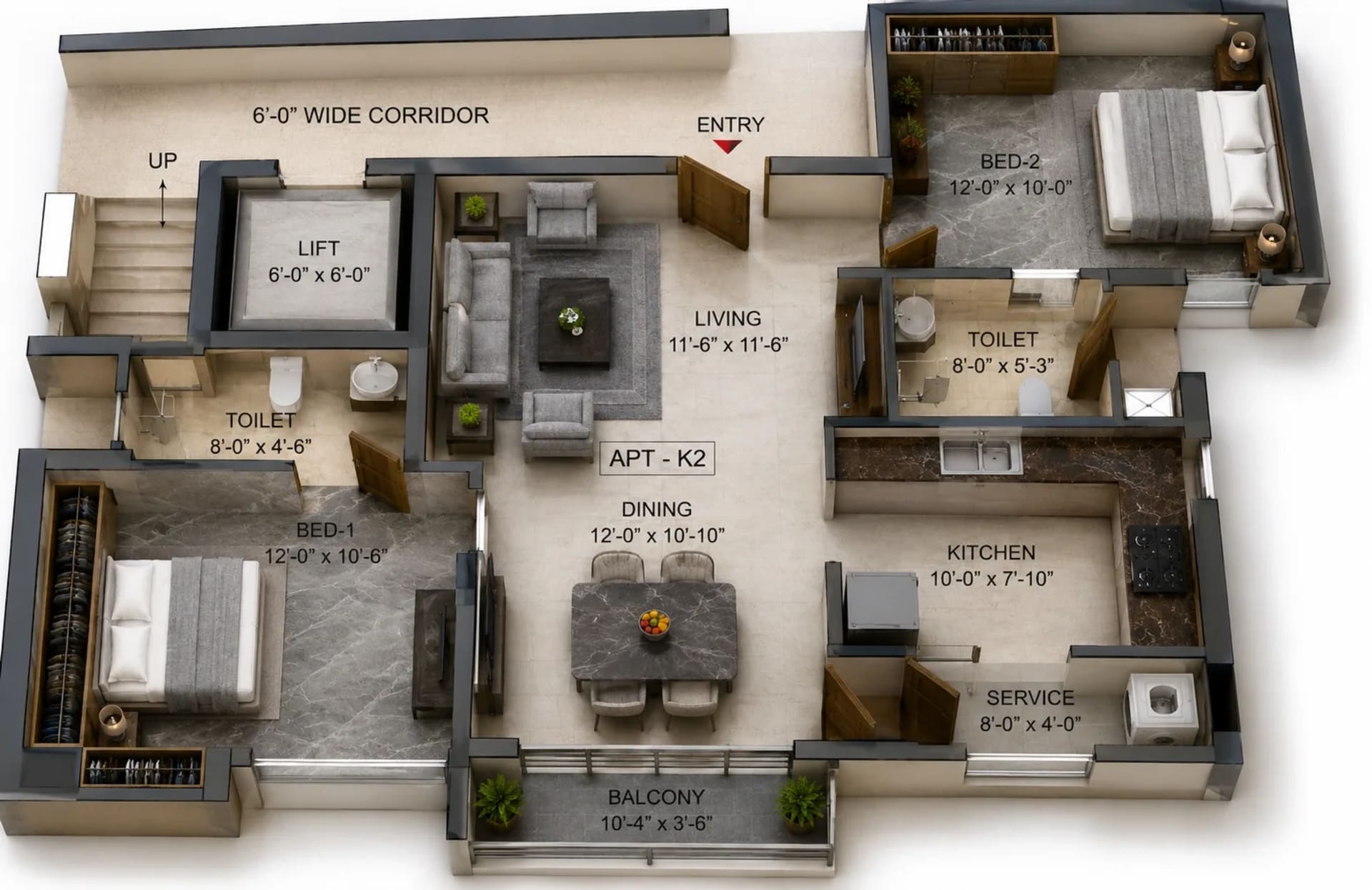 2 BHK Apartment Floor Plan – LML The Luxe One