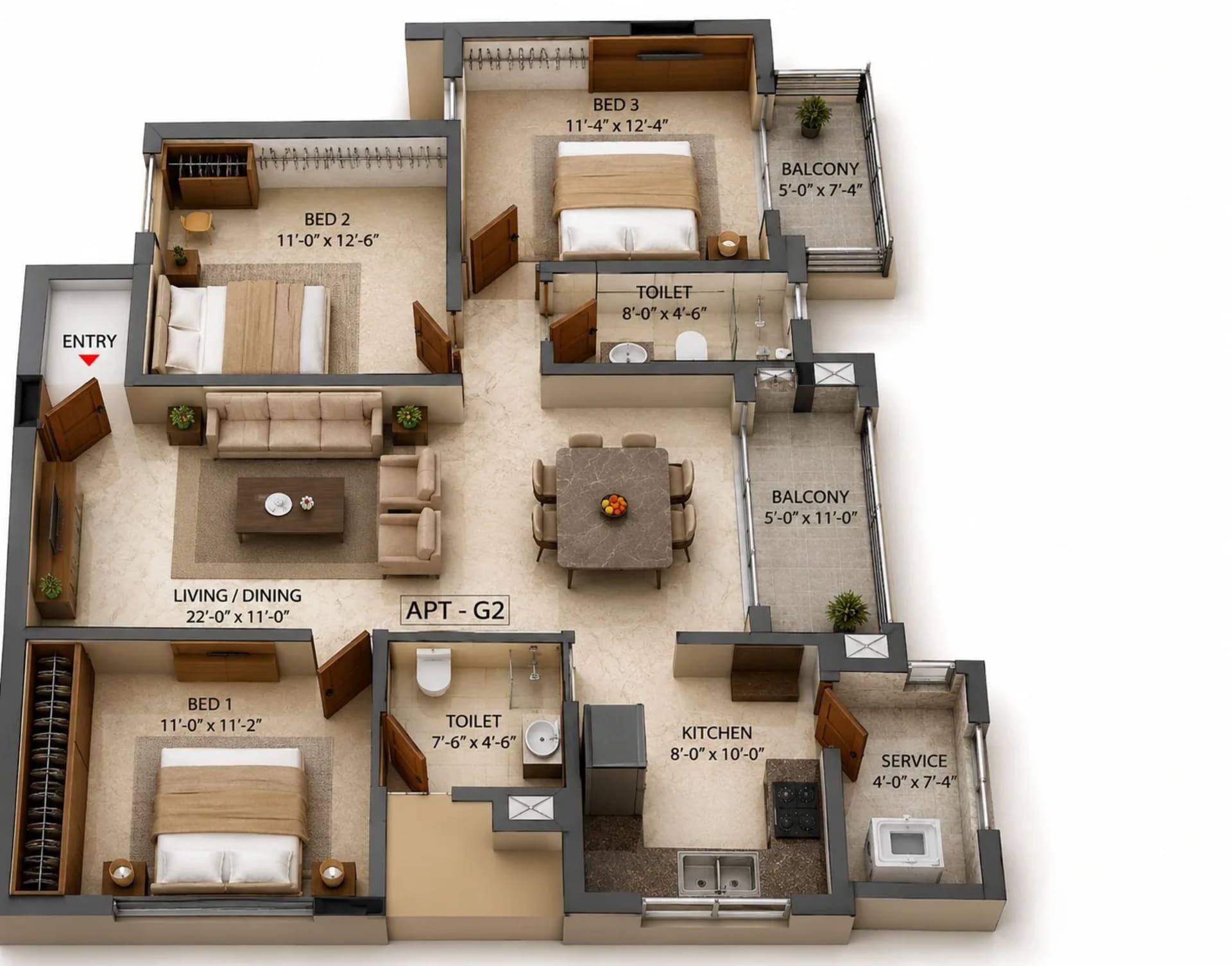 3 BHK Apartment Floor Plan – LML The Luxe One