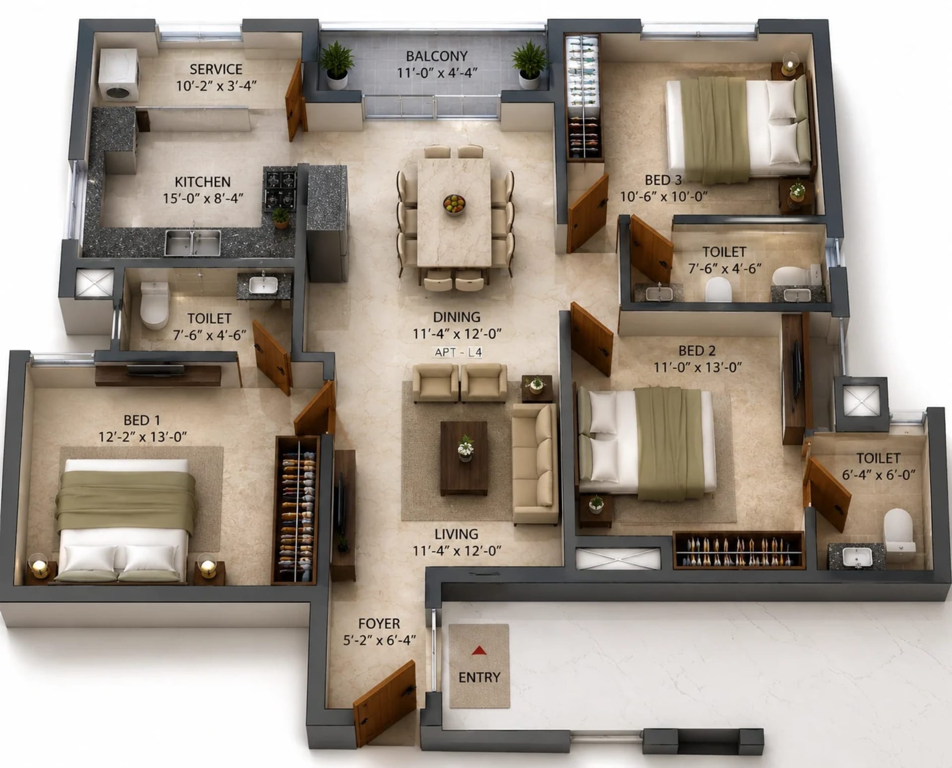 3 BHK Apartment Floor Plan – LML The Luxe One