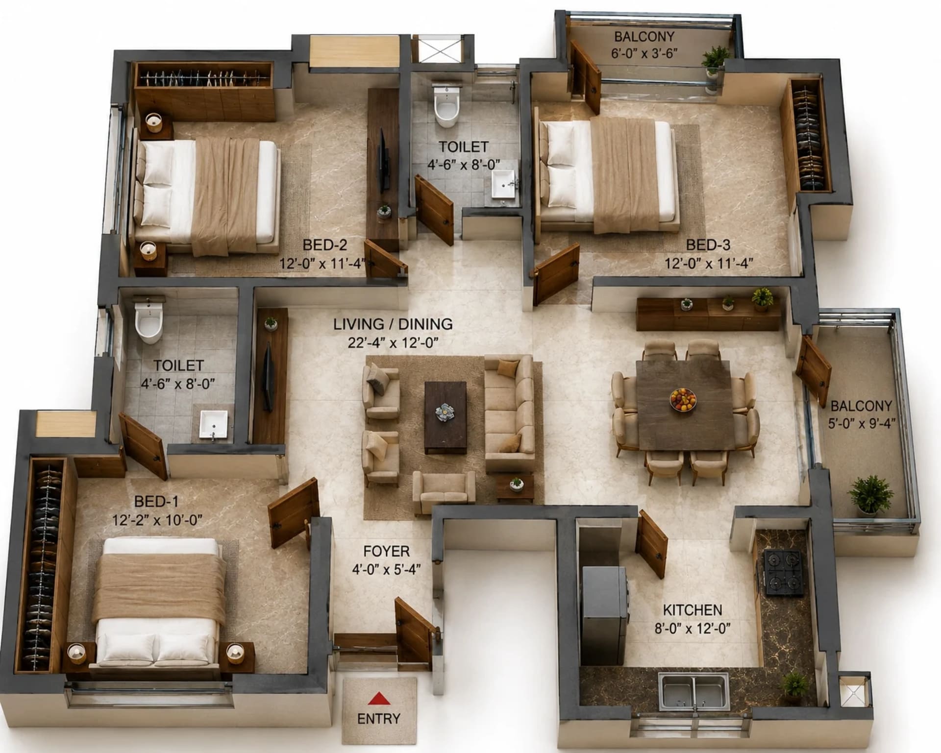 3 BHK Apartment Floor Plan – LML The Luxe One