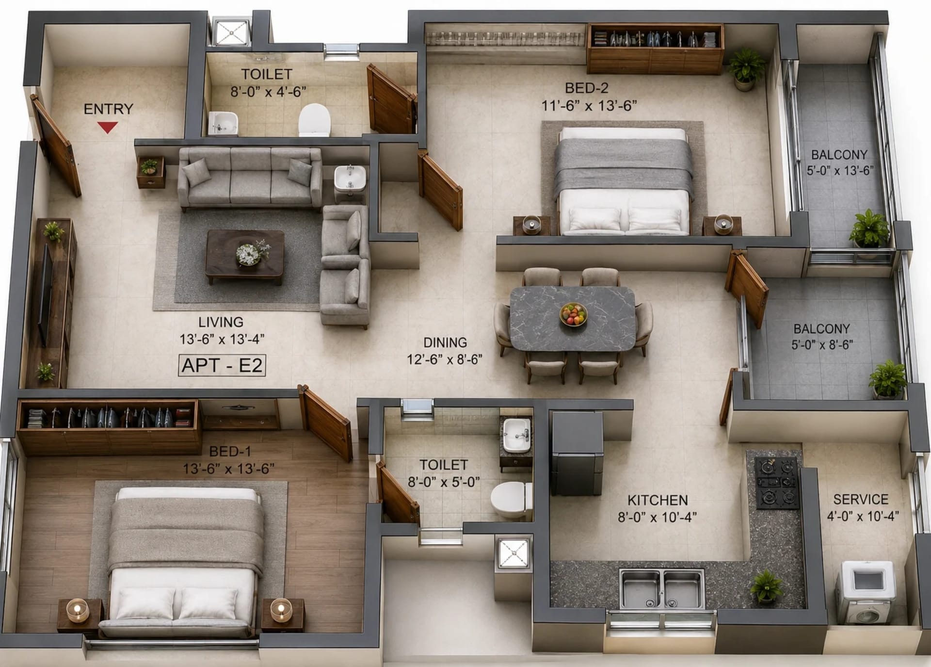 2 BHK Apartment Floor Plan – LML The Luxe One