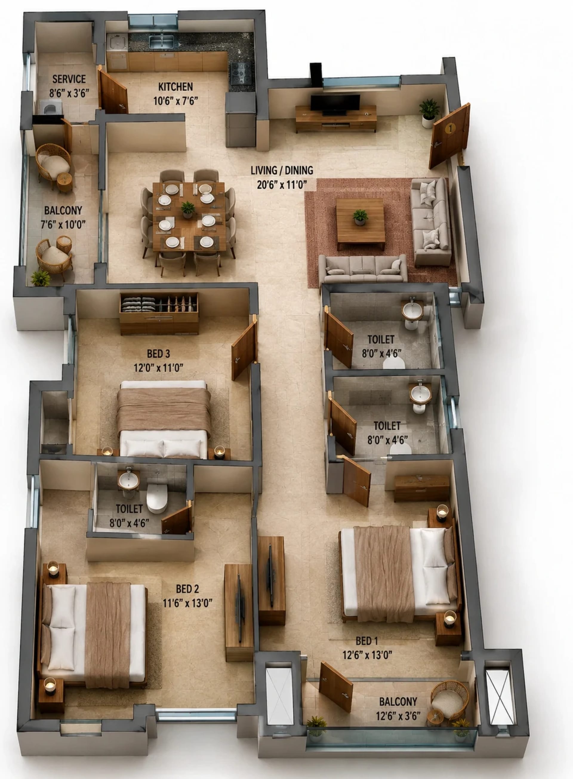 3 BHK Apartment Floor Plan – LML The League One