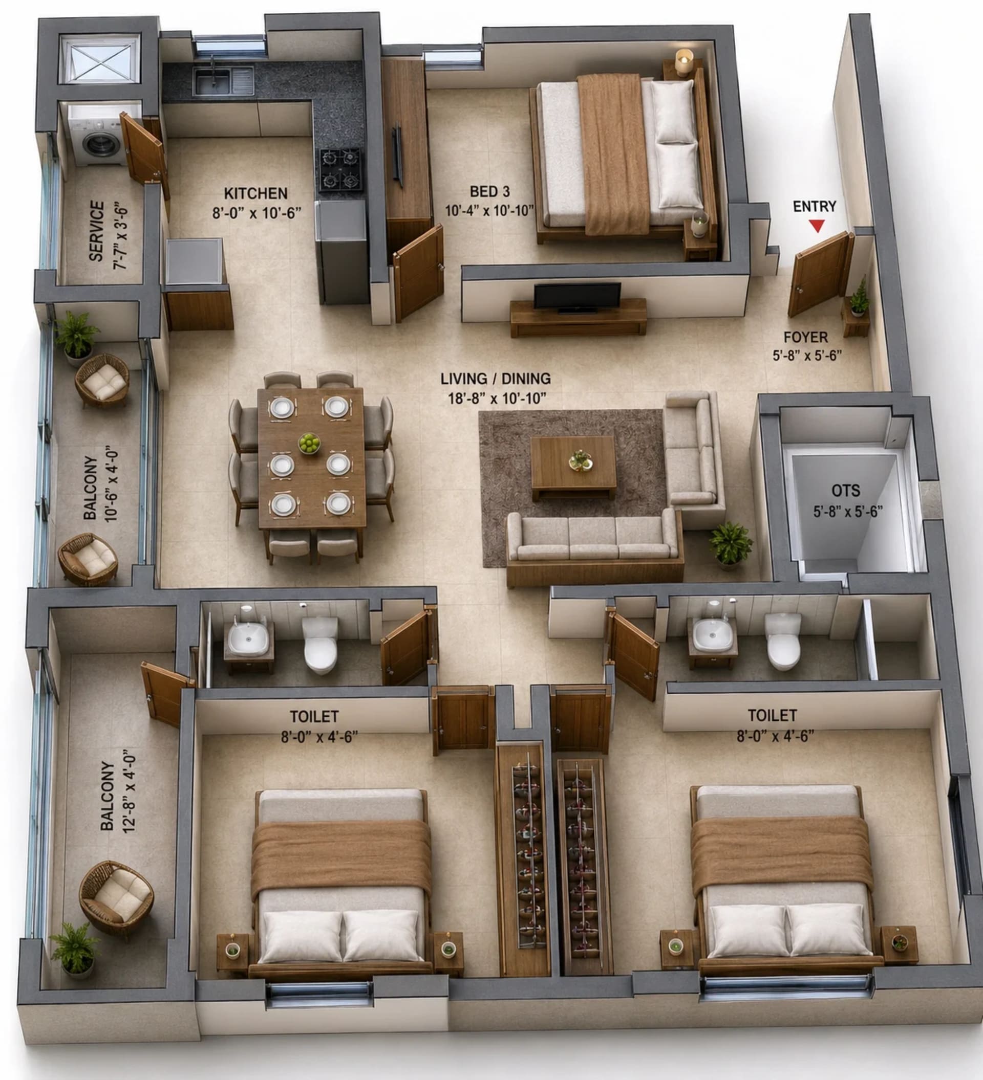 3 BHK Apartment Floor Plan – LML The League One