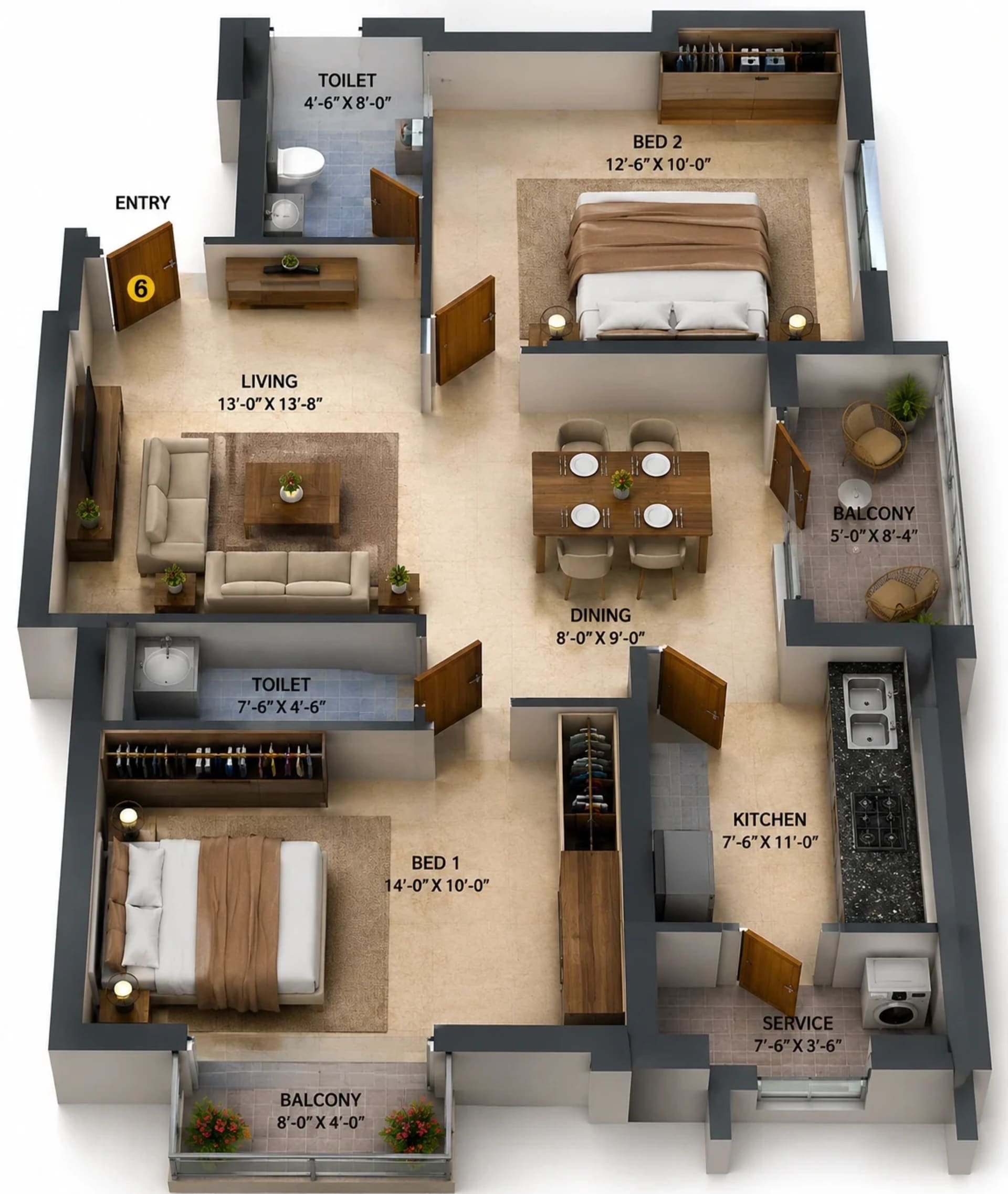2 BHK Apartment Floor Plan – LML The League One