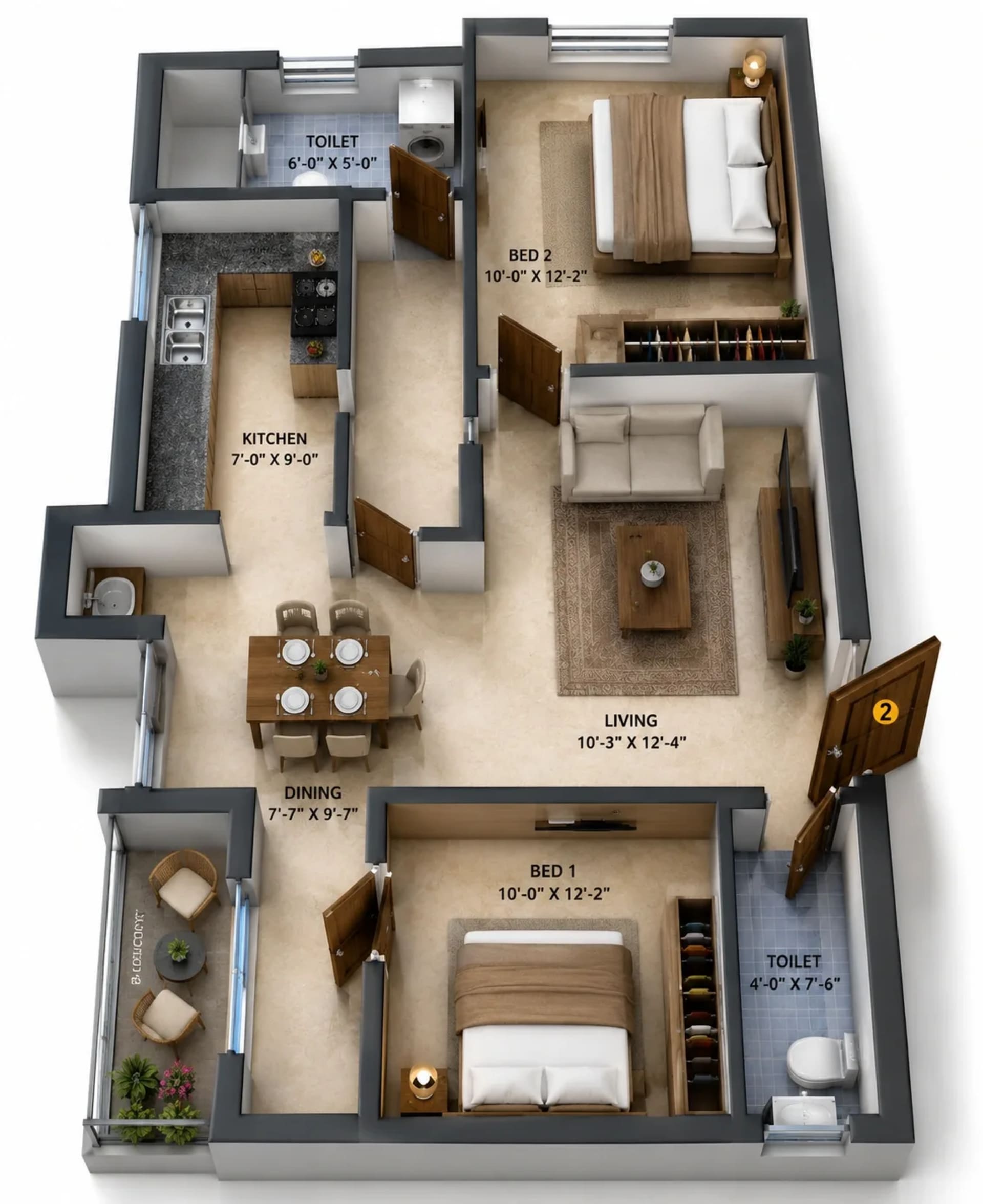 2 BHK Apartment Floor Plan – LML The League One