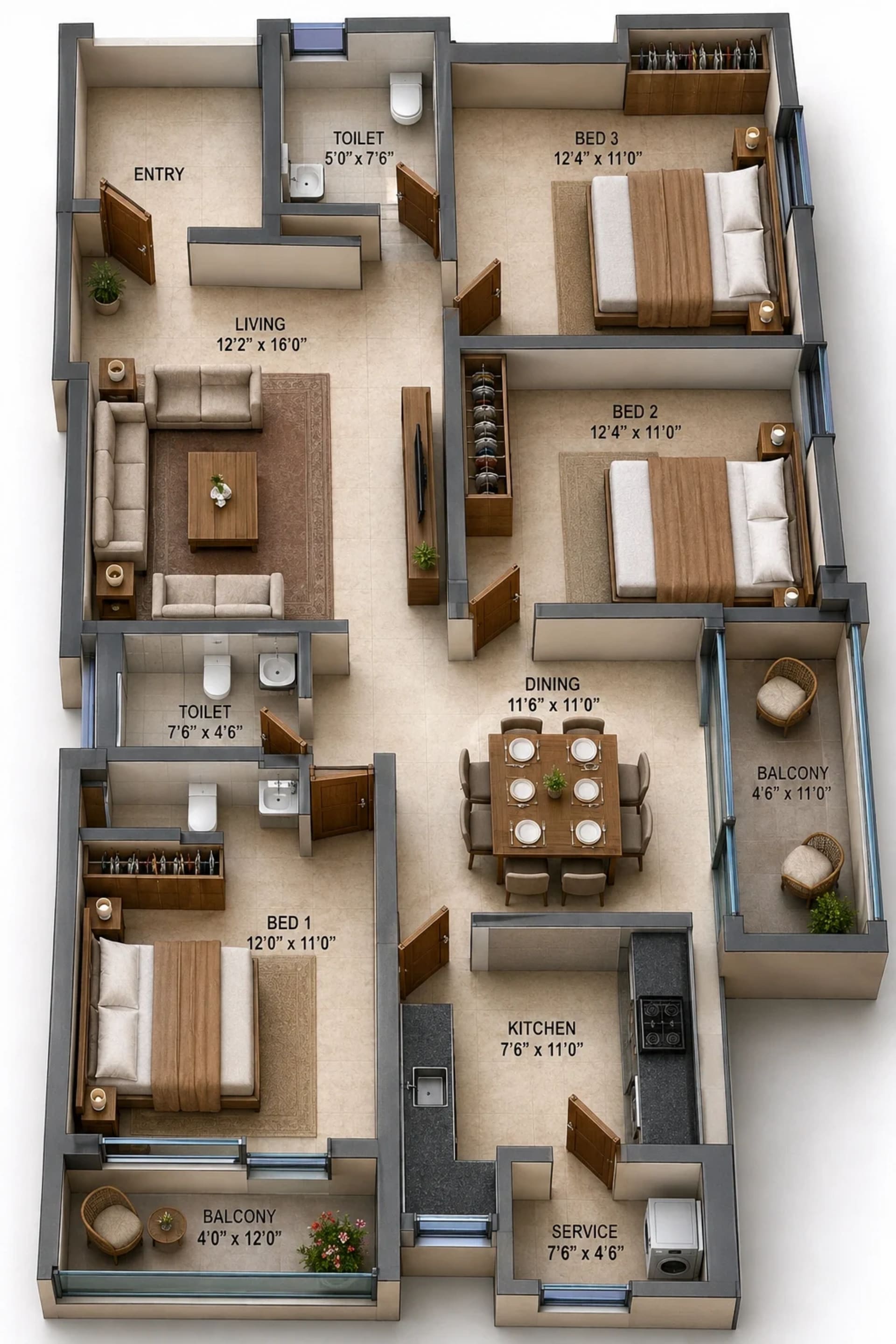 3 BHK Apartment Floor Plan – LML The League One