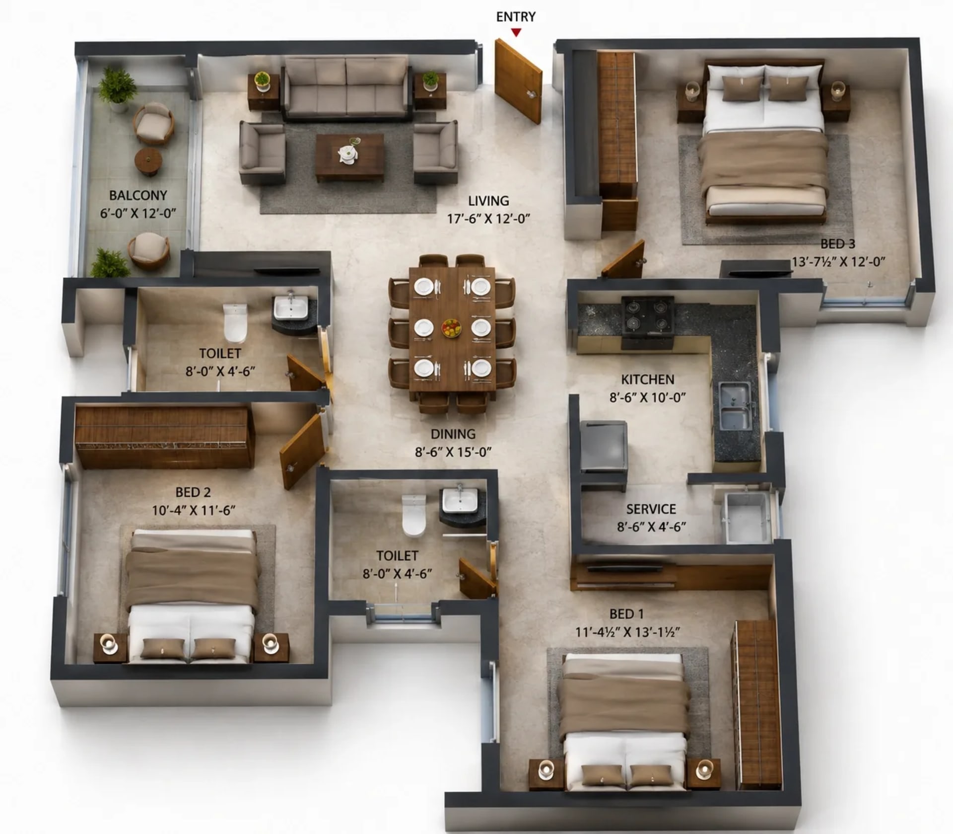 3 BHK Apartment Floor Plan – LML Skyliving