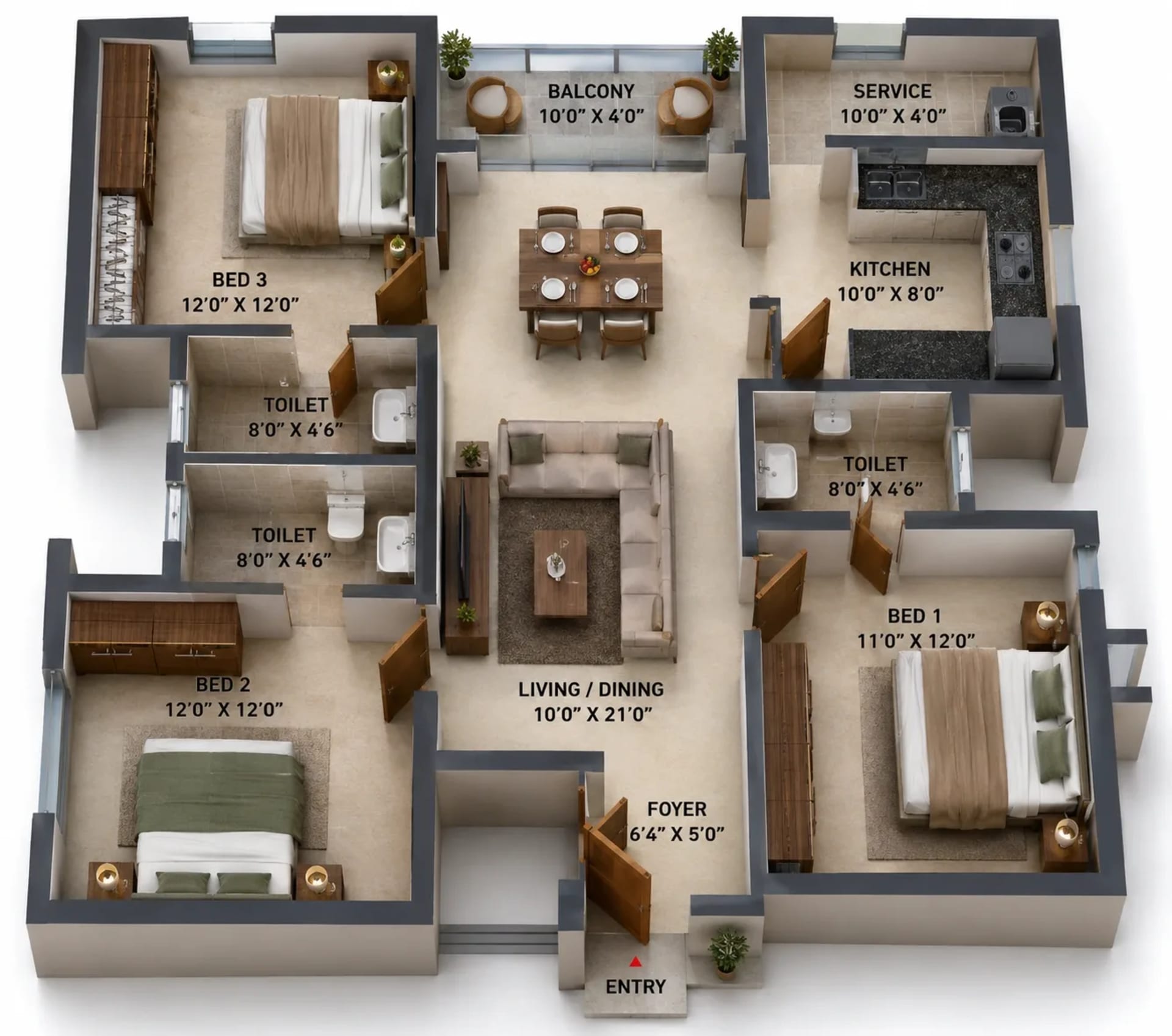 3 BHK Apartment Floor Plan – LML Skyliving