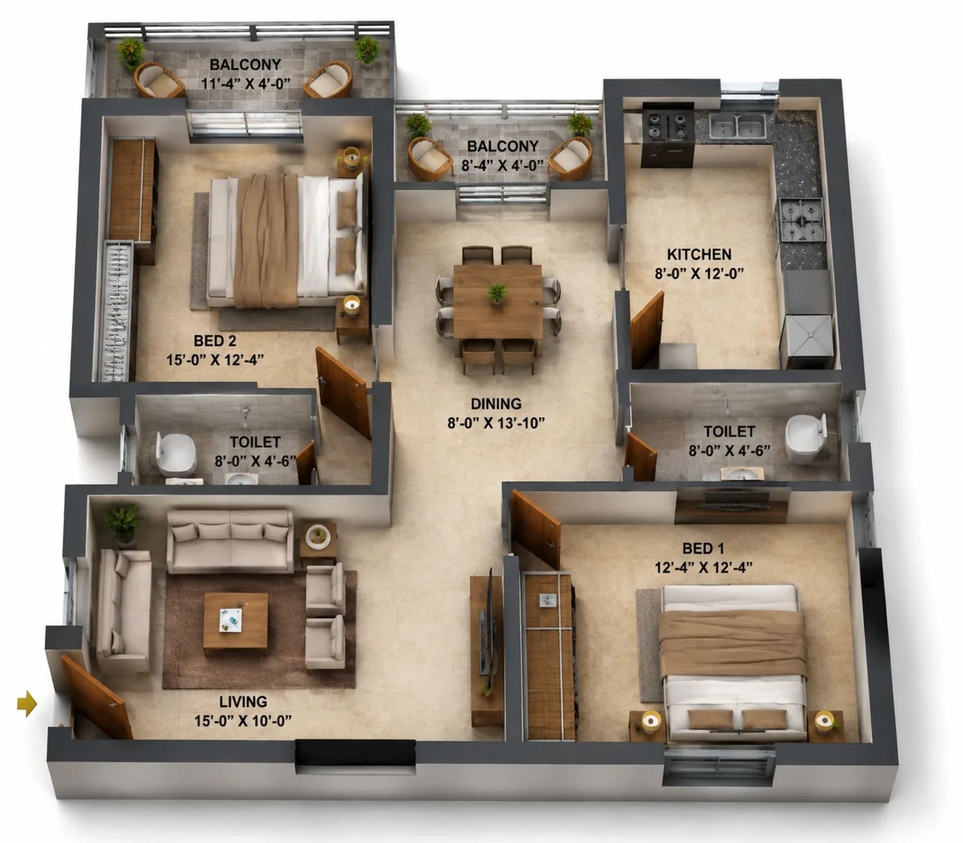 2 BHK Apartment Floor Plan – LML Skyliving