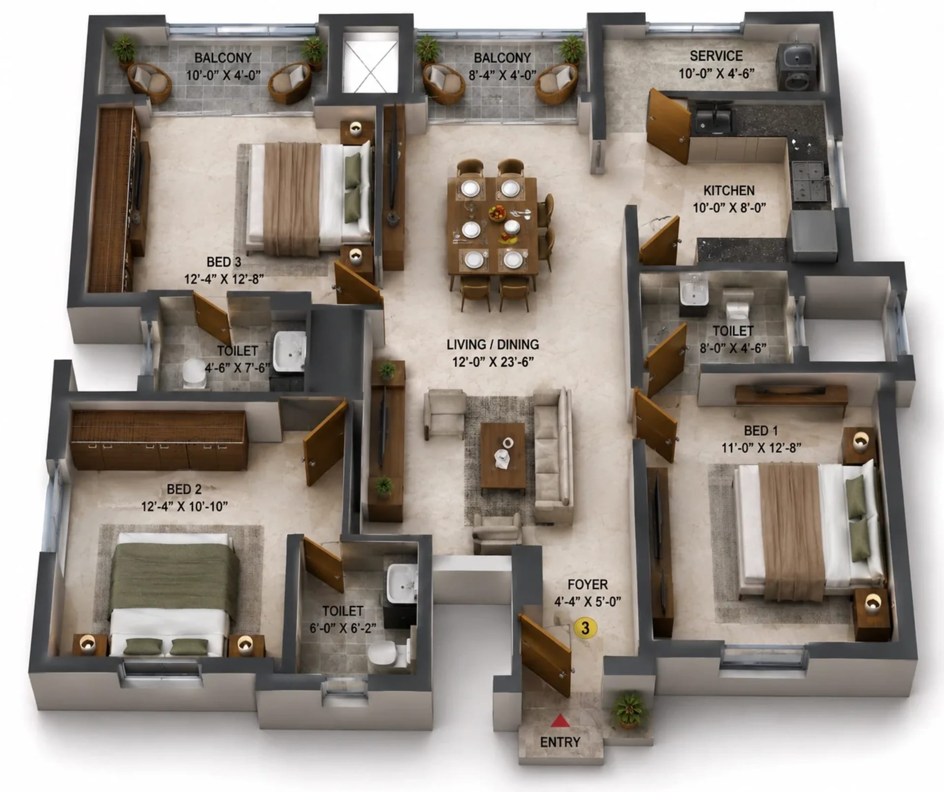 3 BHK Apartment Floor Plan – LML Skyliving