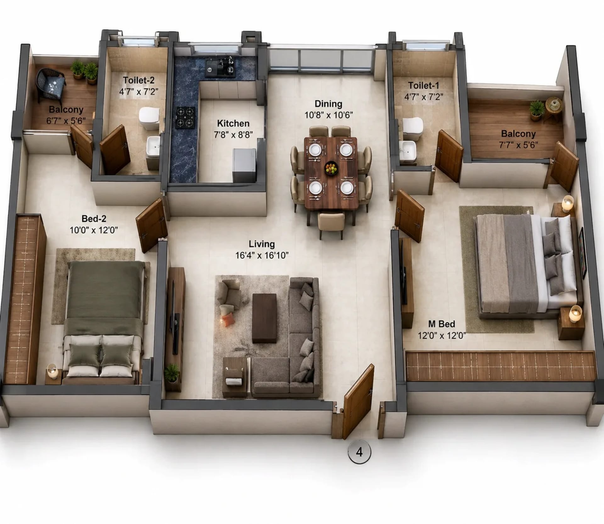 2 BHK Apartment Floor Plan – Kochar Gagan