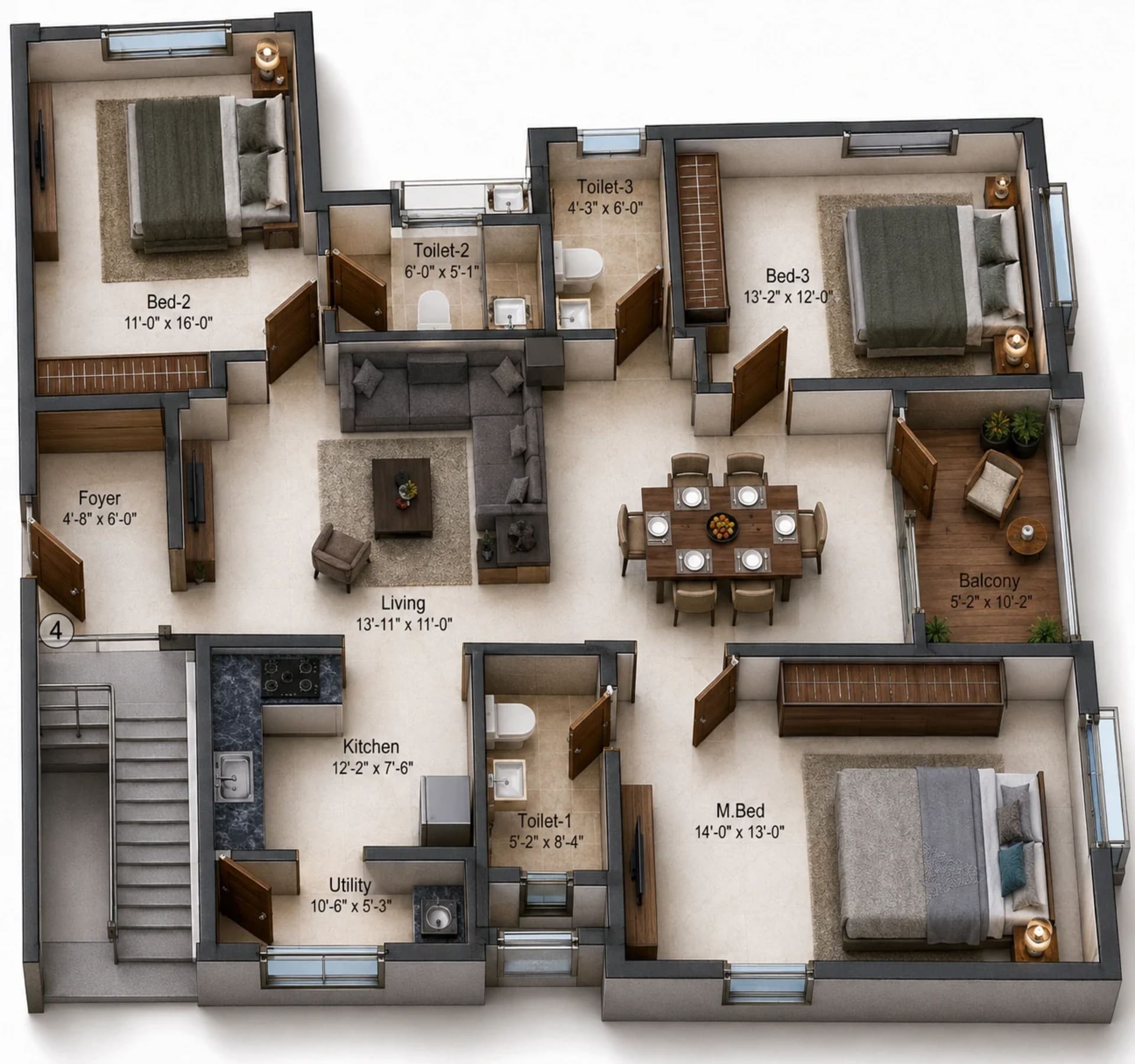 3 BHK Apartment Floor Plan – Kochar Gagan