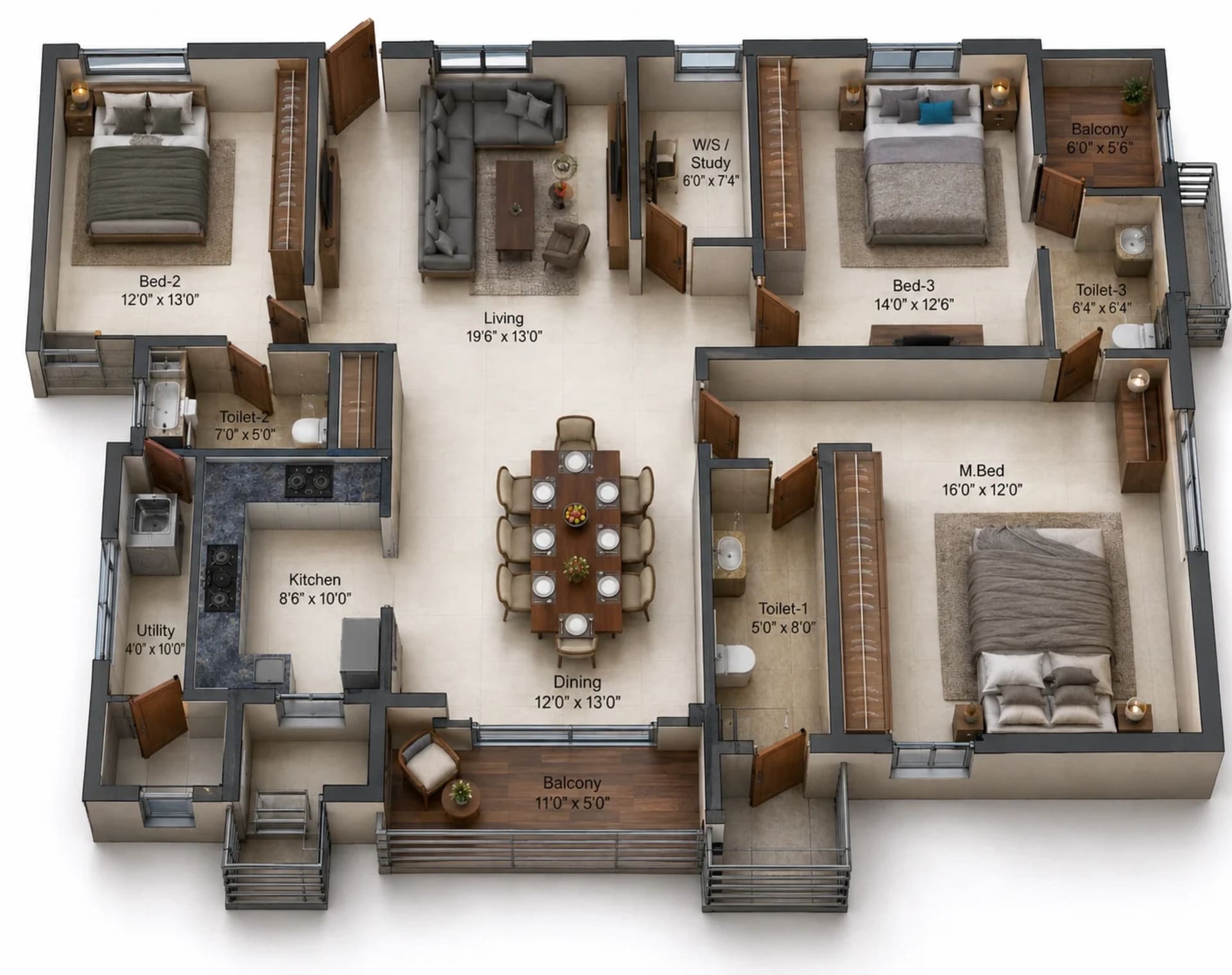 3 BHK Apartment Floor Plan – Kochar Gagan