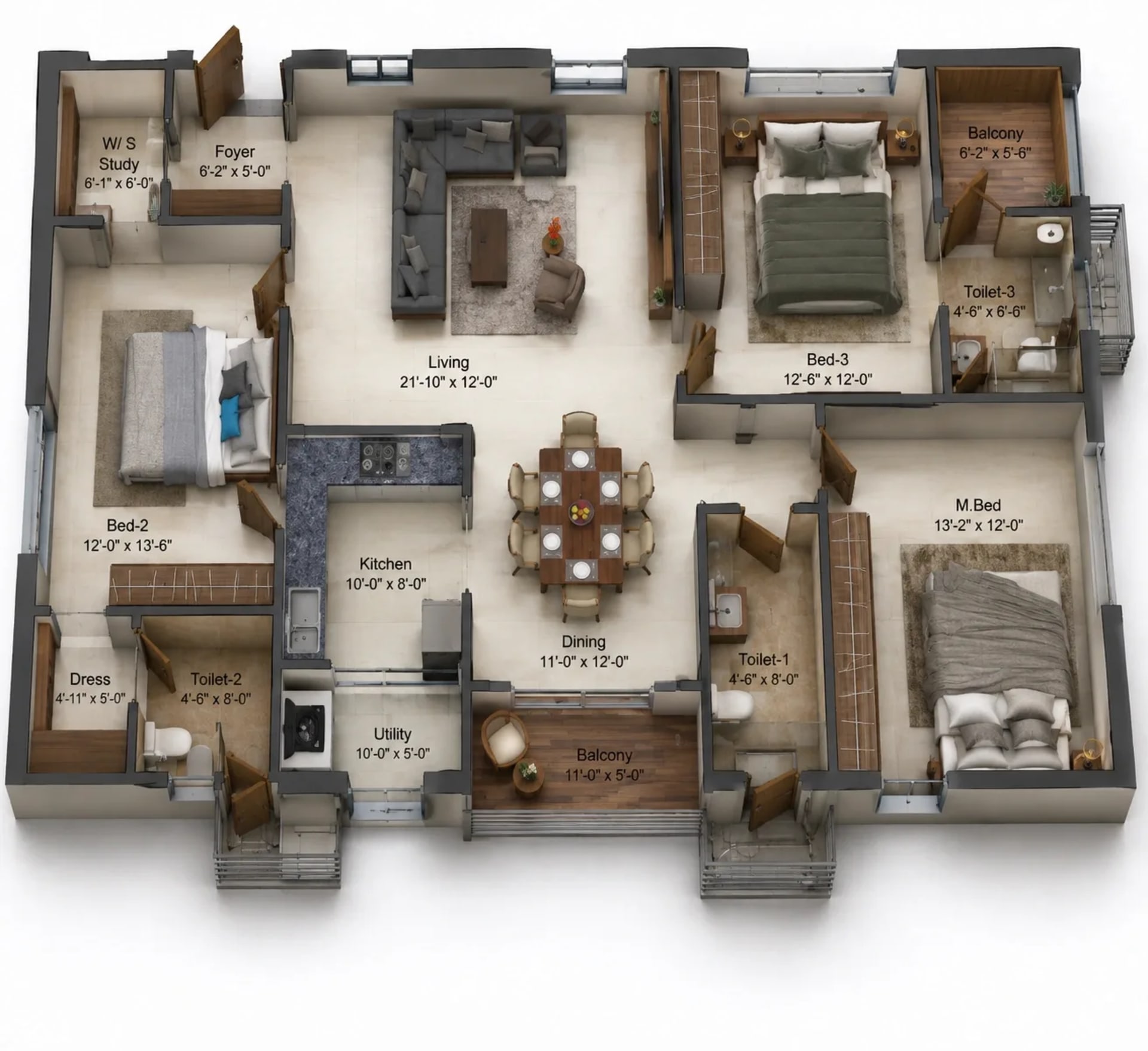 3 BHK Apartment Floor Plan – Kochar Gagan