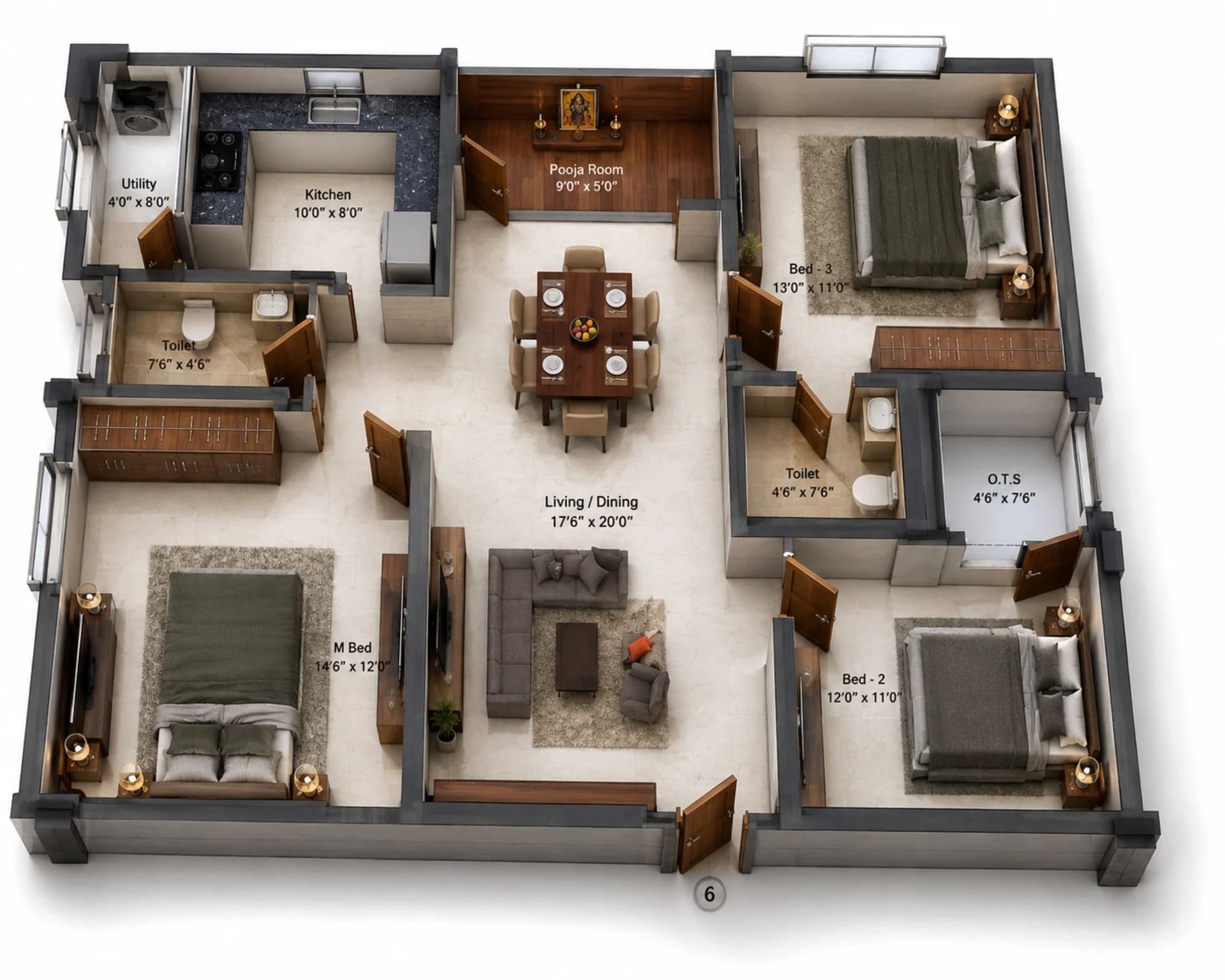 3 BHK Apartment Floor Plan – Kochar Gagan