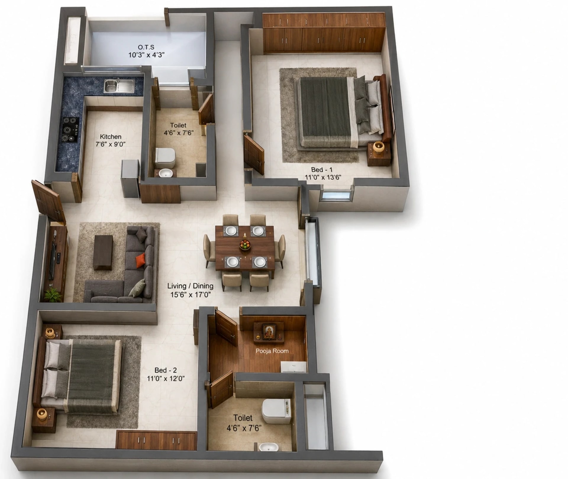 2 BHK Apartment Floor Plan – Kochar Gagan