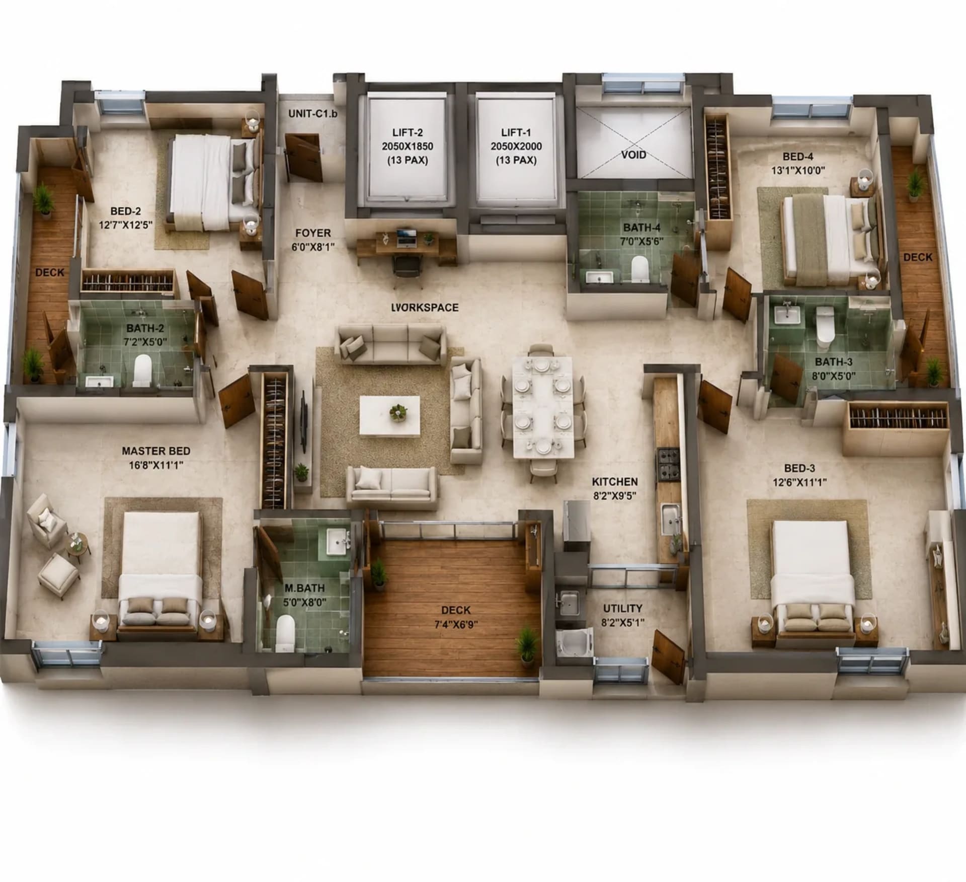 4 BHK Apartment Floor Plan – Kochar Jewel