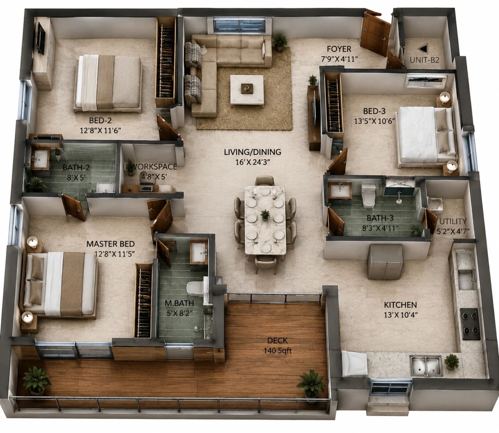3 BHK Apartment Floor Plan – Kochar Jewel
