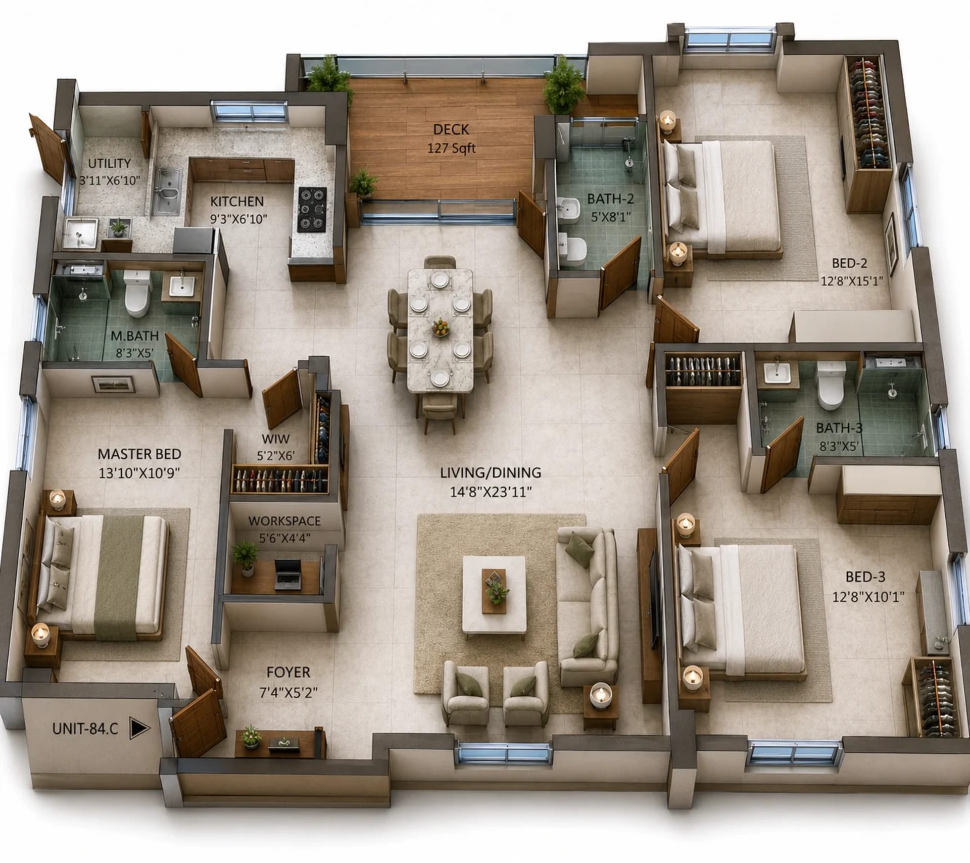 3 BHK Apartment Floor Plan – Kochar Jewel