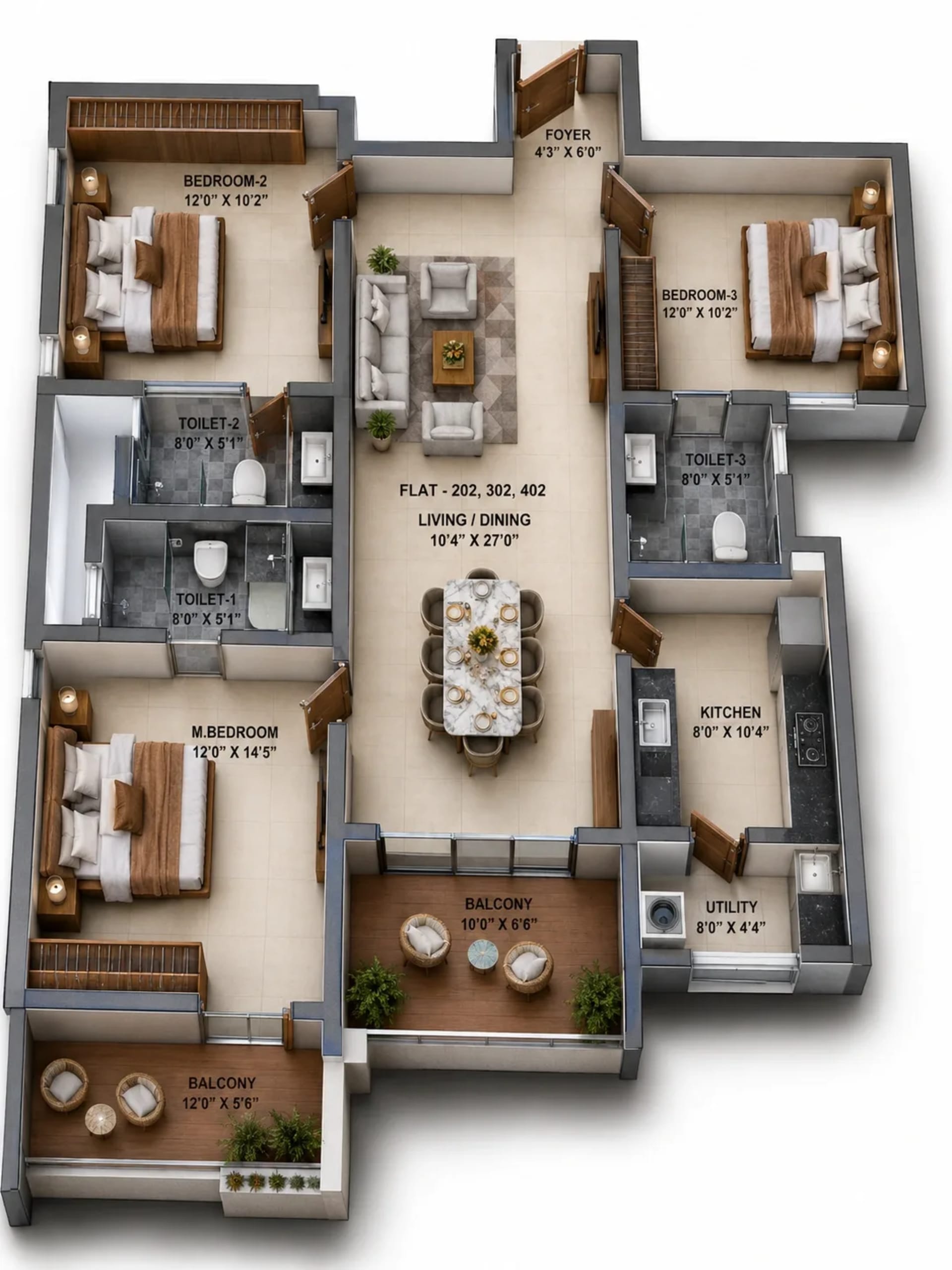 3 BHK Apartment Floor Plan – Lifestyle Ascend 