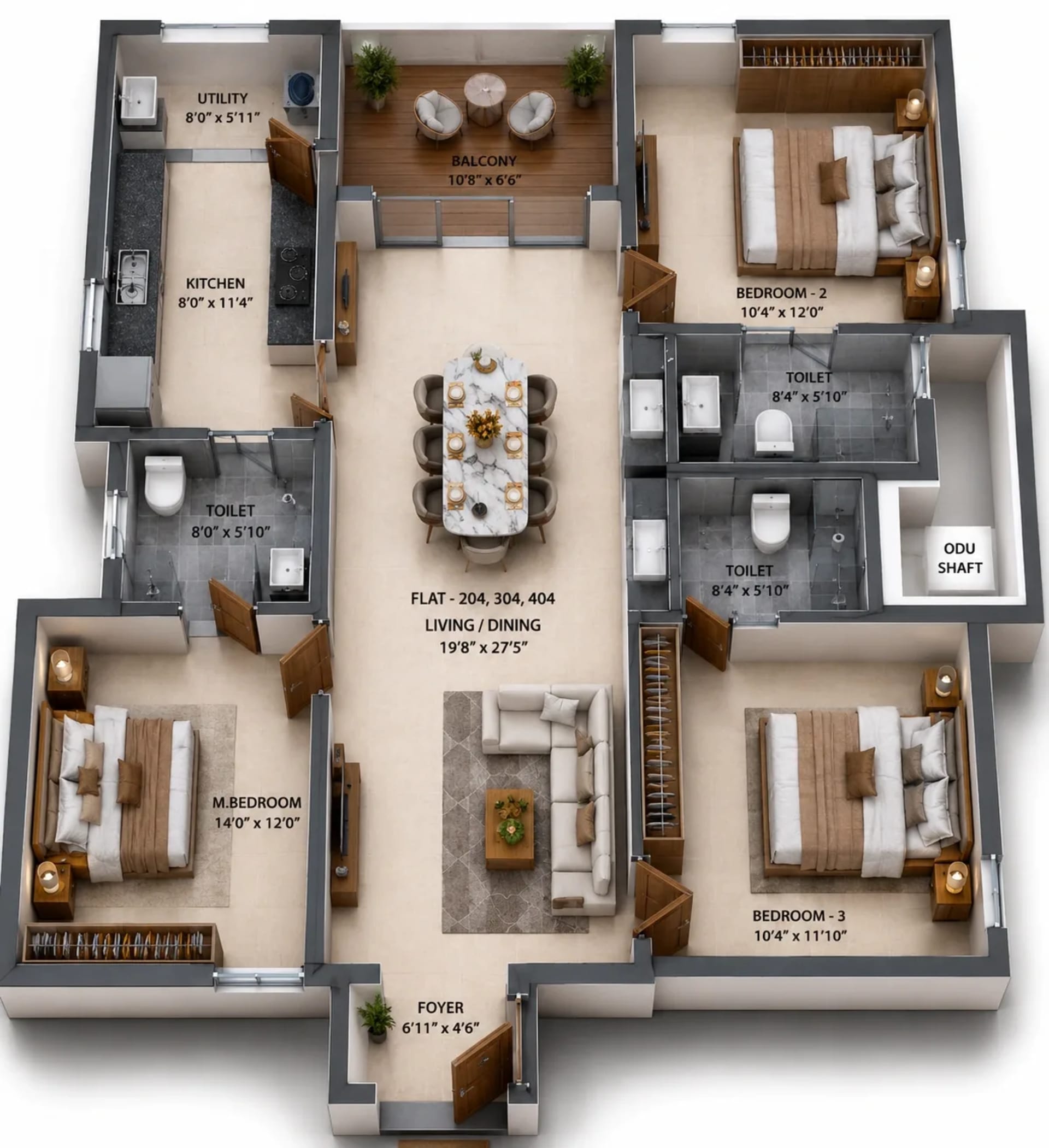 3 BHK Apartment Floor Plan – Lifestyle Ascend