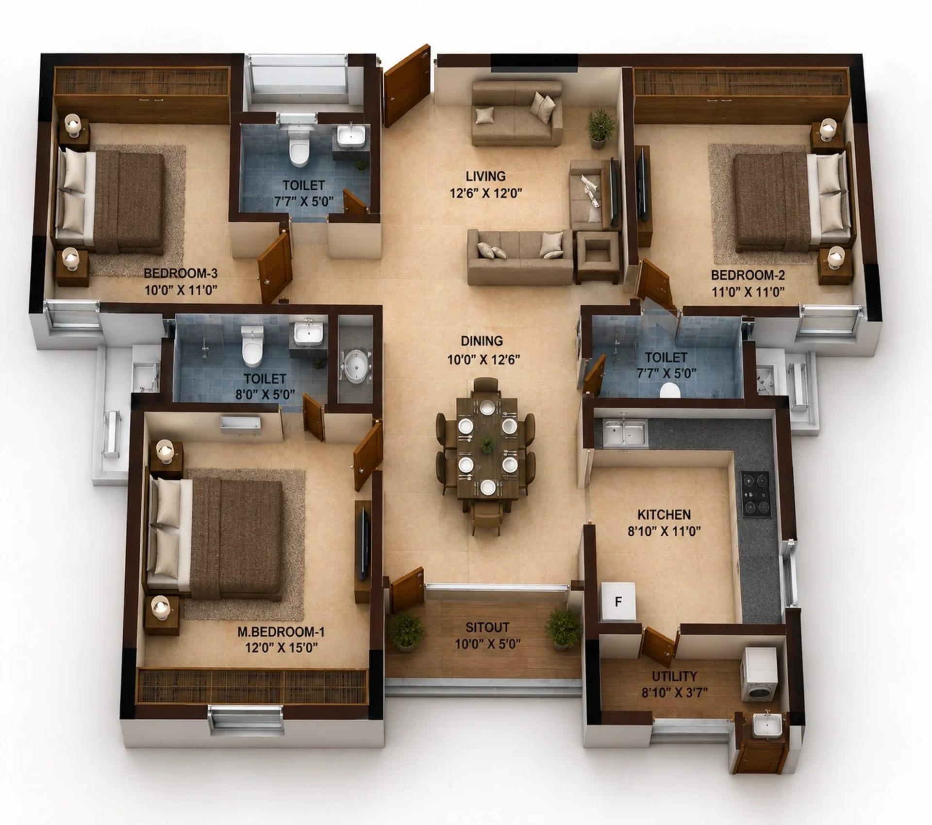 3 BHK Apartment Floor Plan – Lifestyle Le Palais