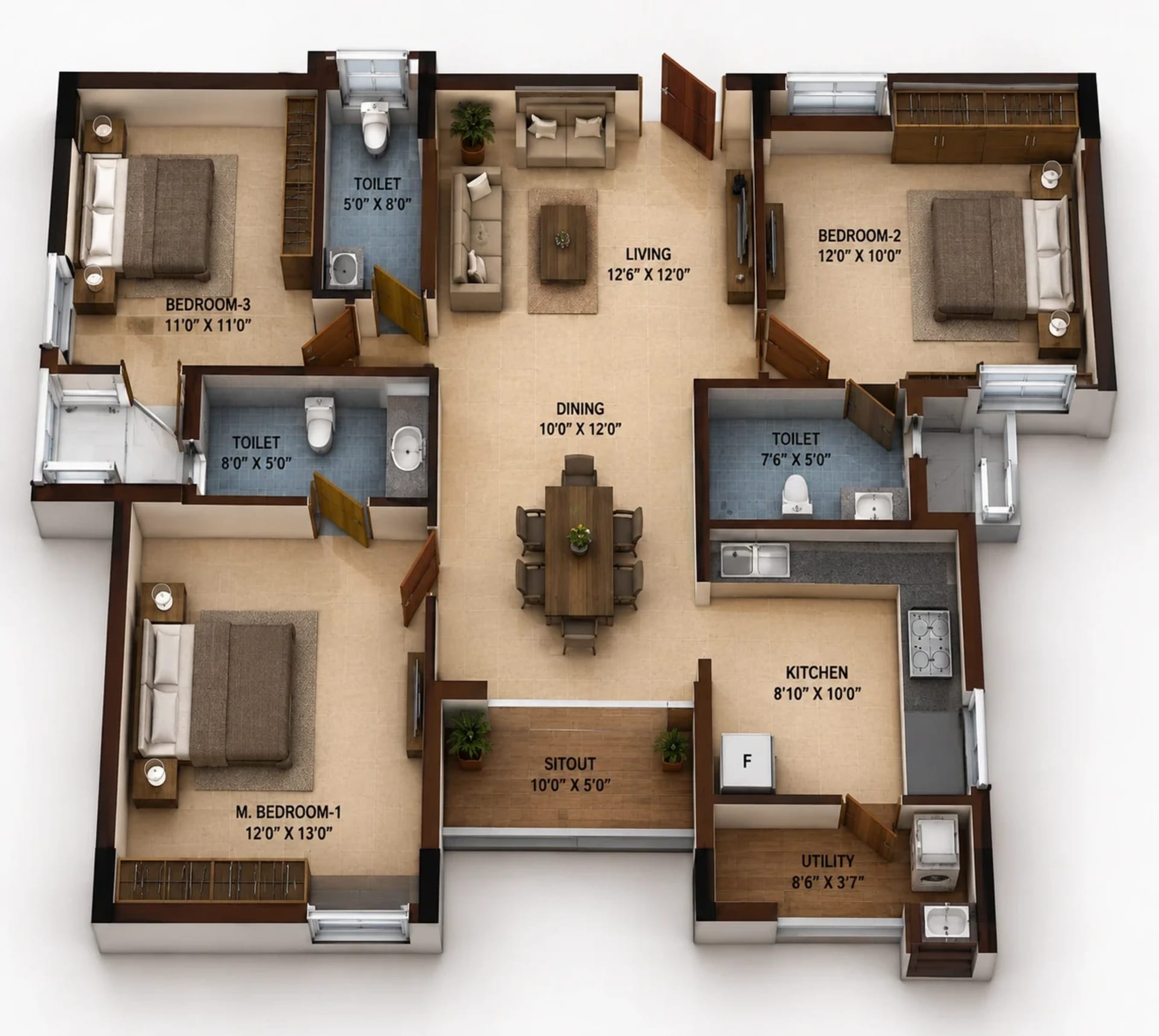3 BHK Apartment Floor Plan – Lifestyle Le Palais