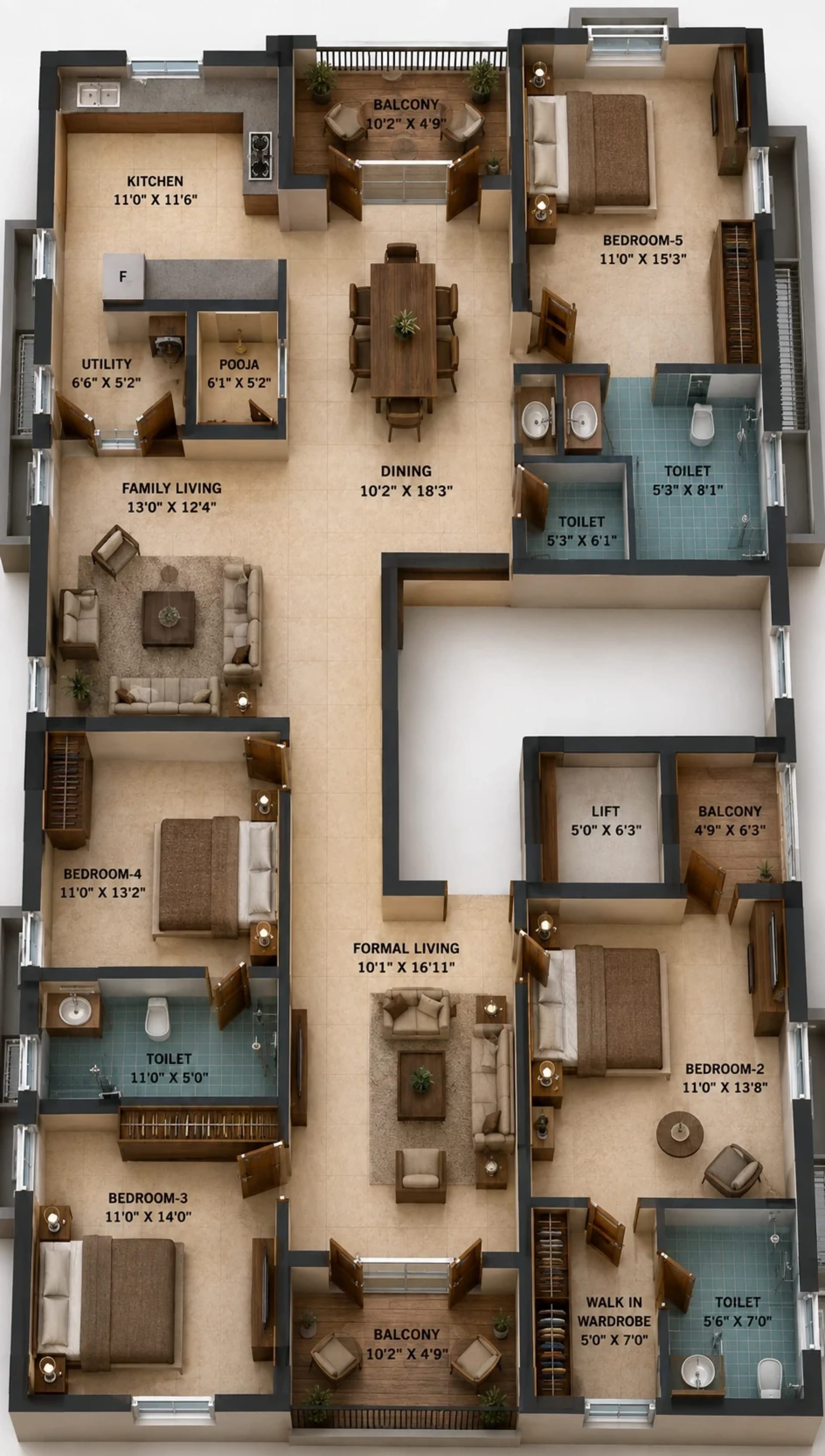 4 BHK Apartment Floor Plan – Lifestyle Portrait