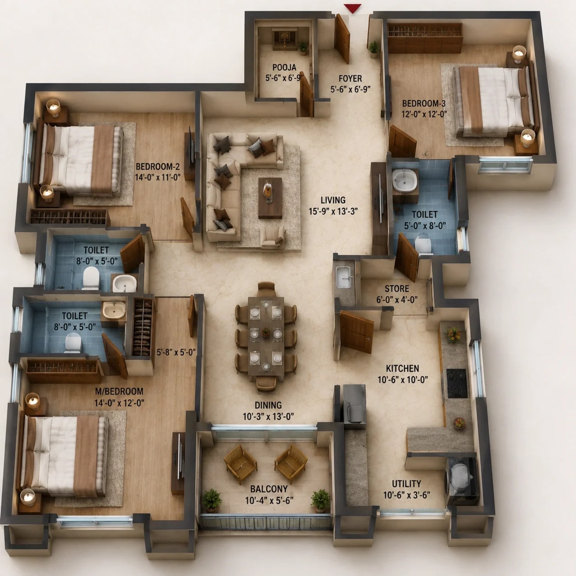 3 BHK Apartment Floor Plan – Lifestyle Vardaan
