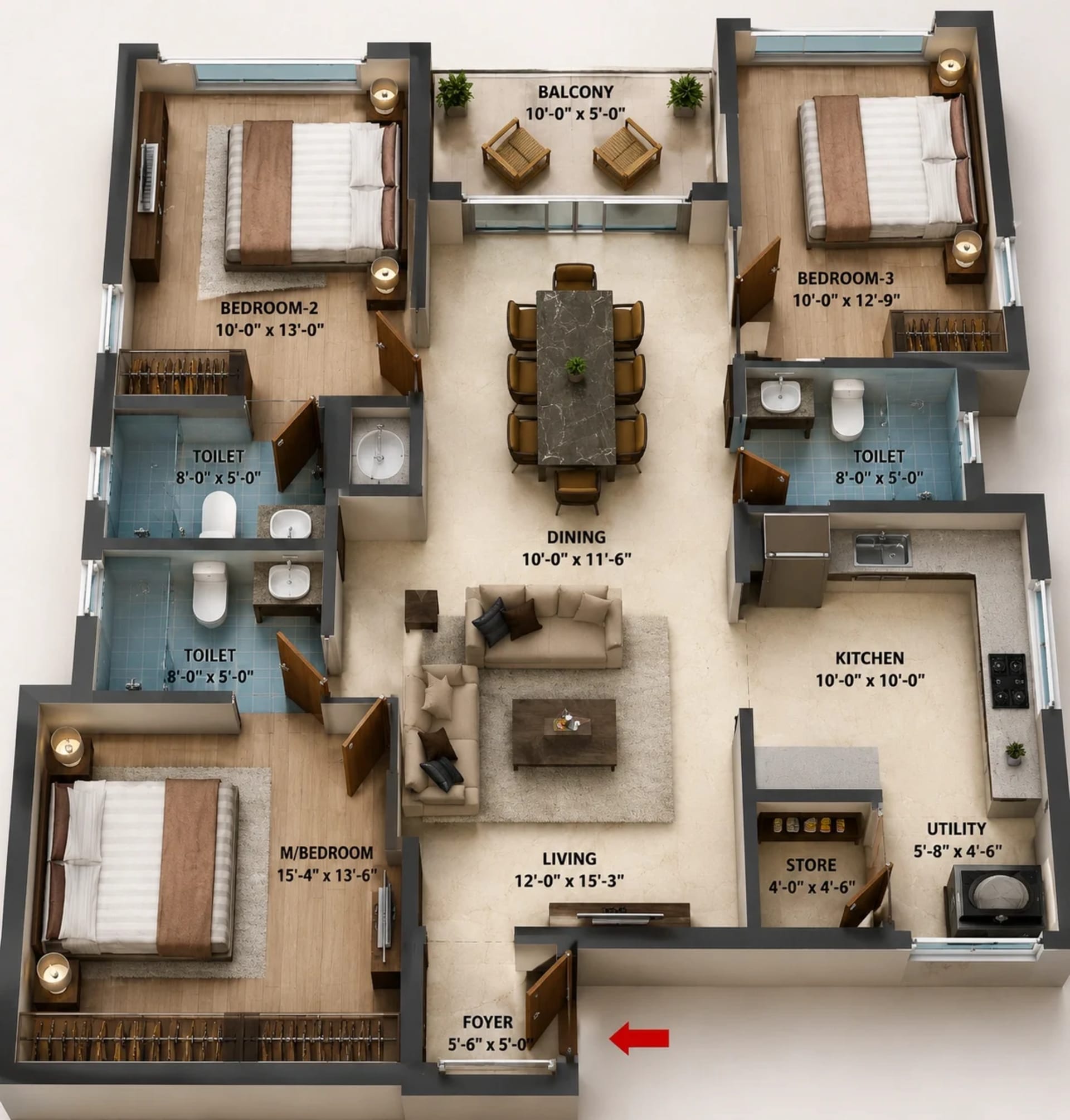 3 BHK Apartment Floor Plan – Lifestyle Vardaan