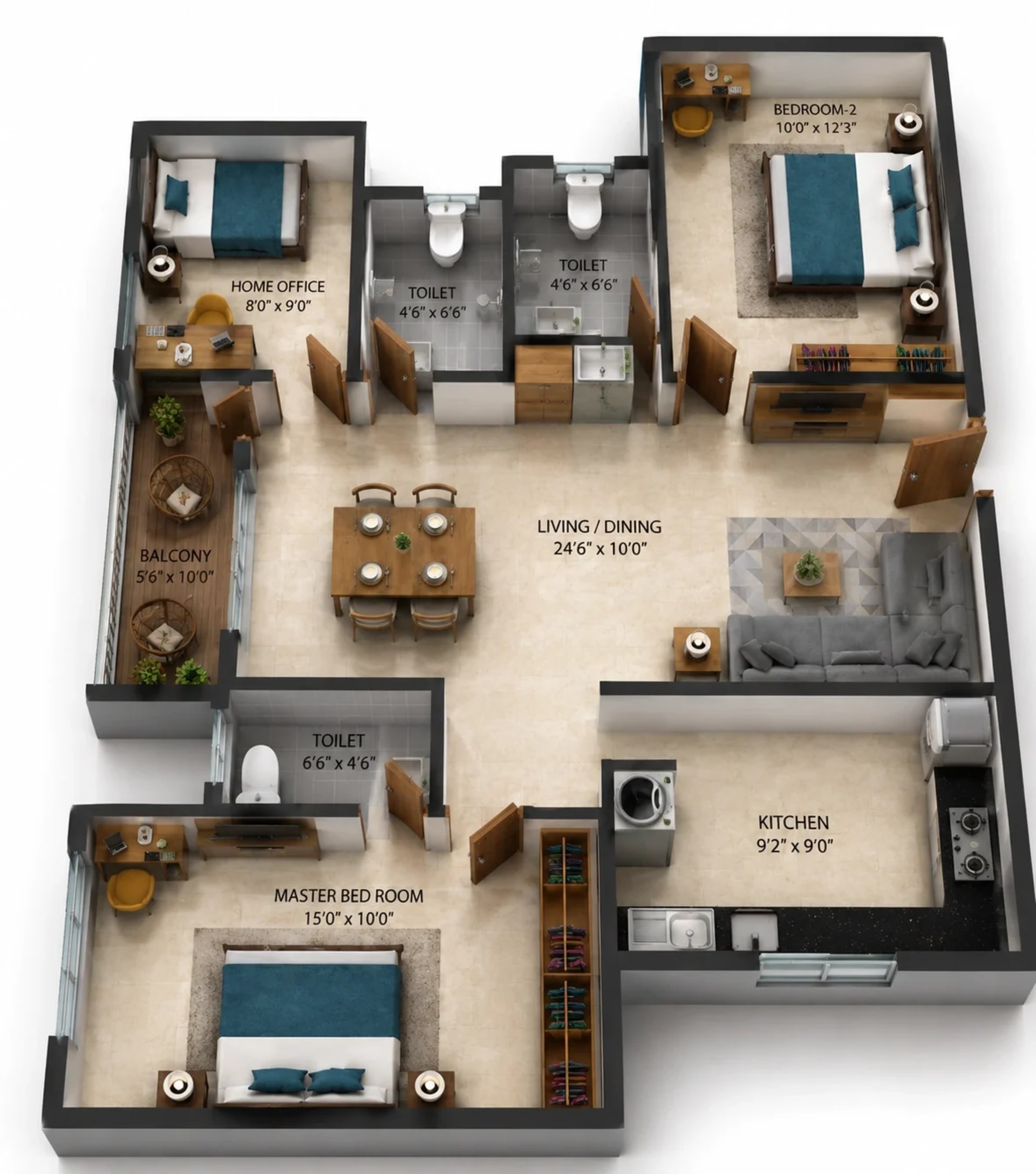 3 BHK Apartment Floor Plan – Urbanrise Spring Tide