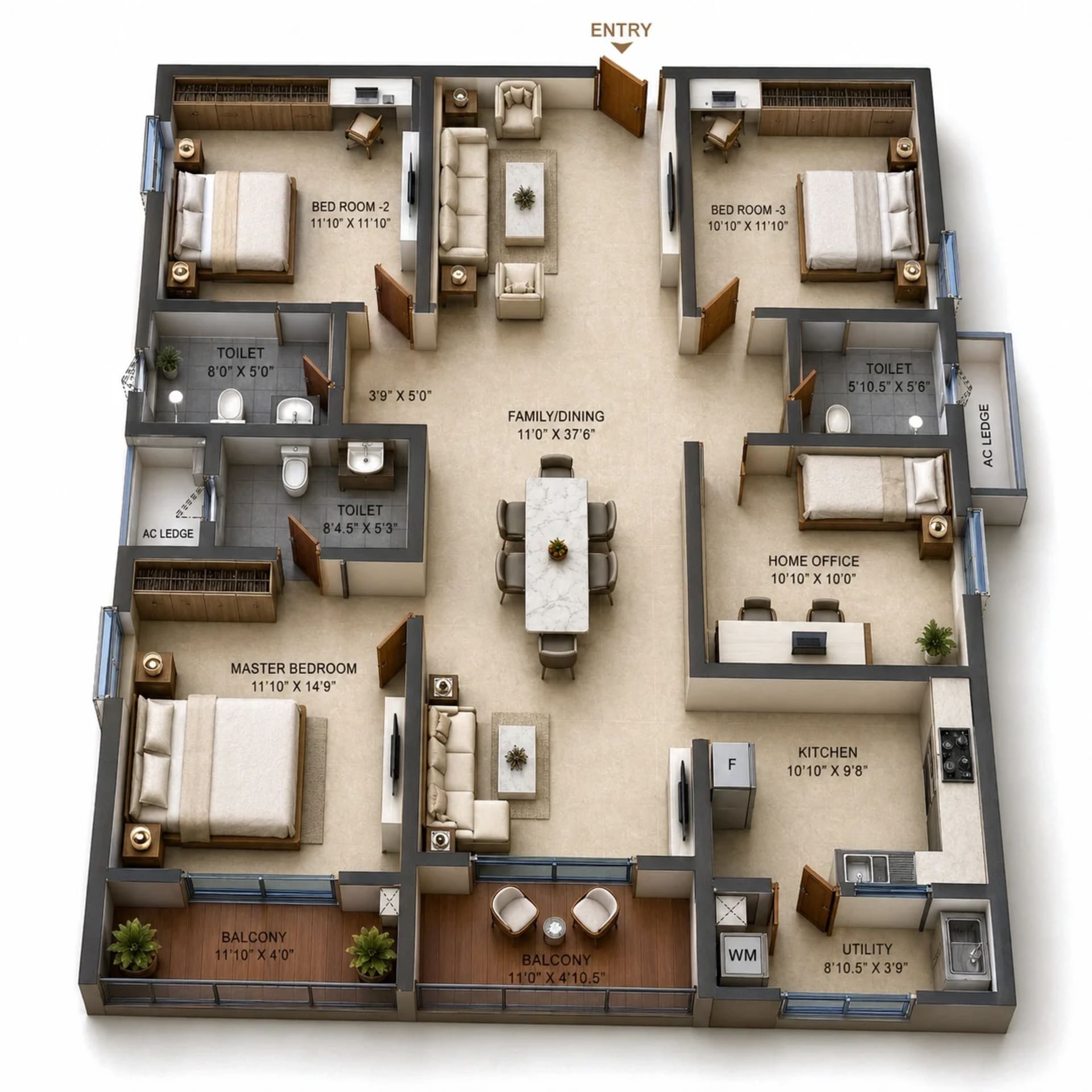 4 BHK Apartment Floor Plan – Urbanrise Whispers of Sky