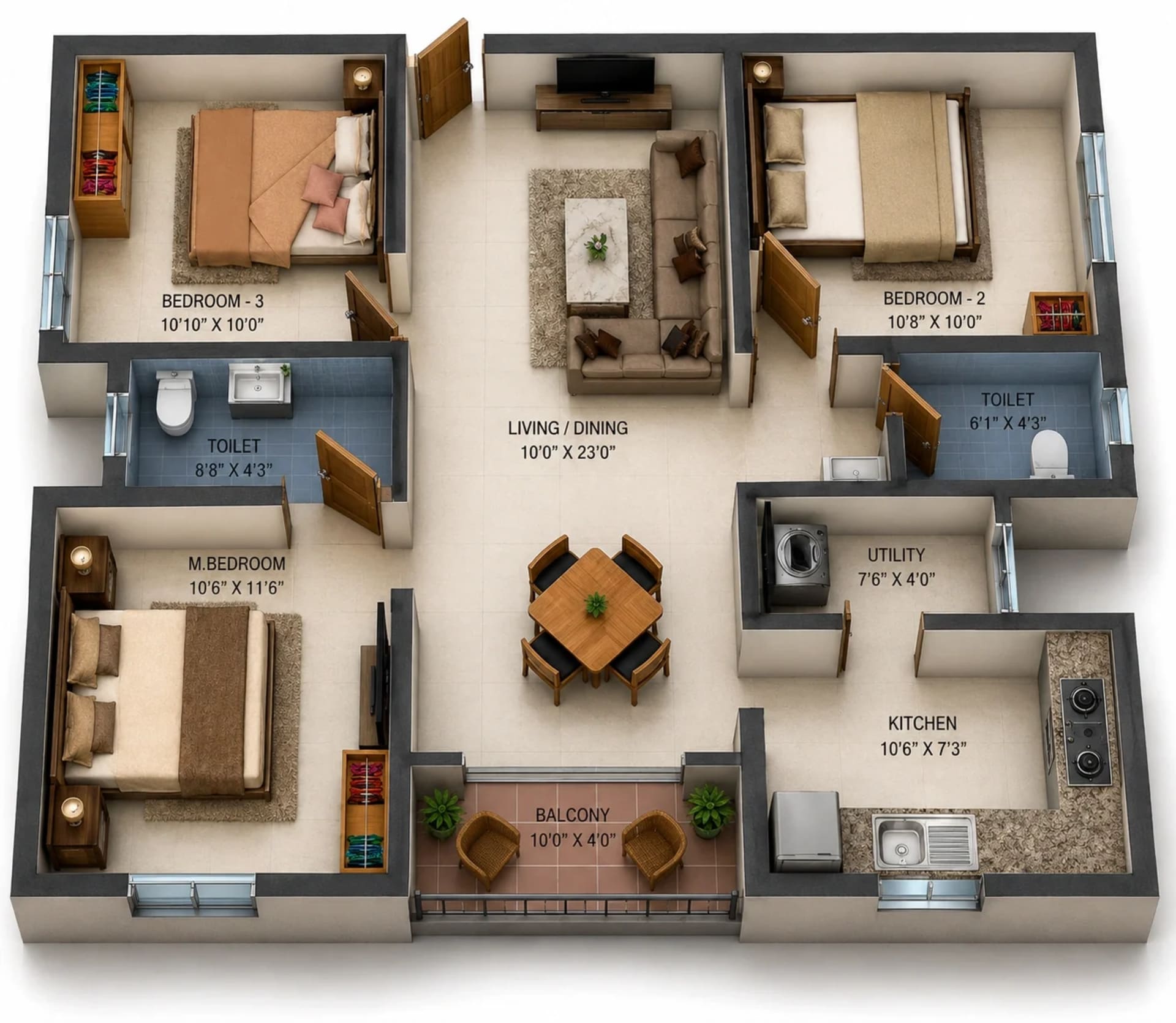 3 BHK Apartment Floor Plan – Urbanrise Maheshwari The Lakes Edge