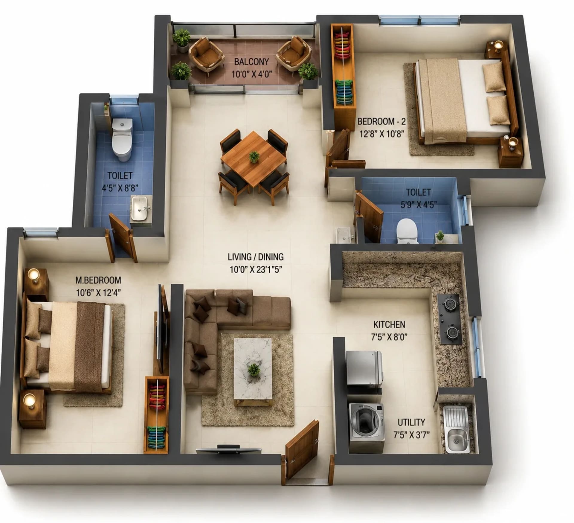 2 BHK Apartment Floor Plan – Urbanrise Maheshwari The Lakes Edge