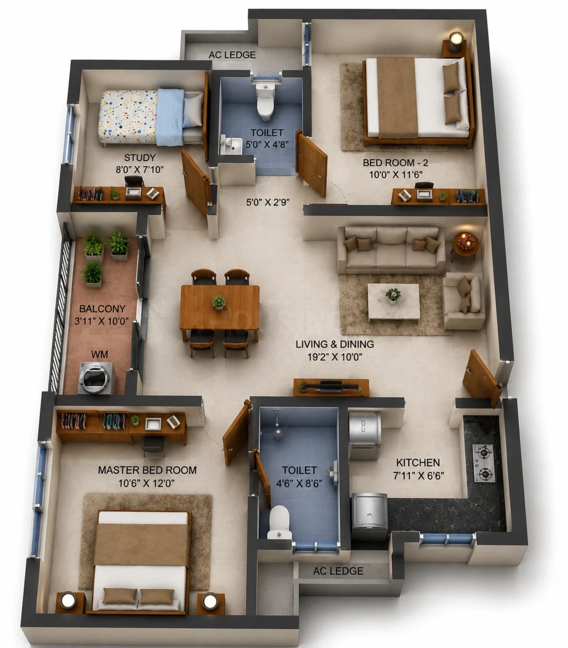 3 BHK Apartment Floor Plan – Urbanrise The World Of Joy