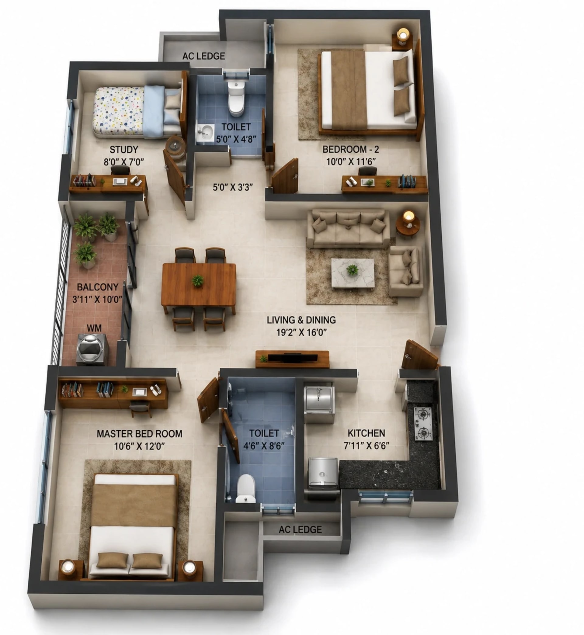 3 BHK Apartment Floor Plan – Urbanrise The World Of Joy