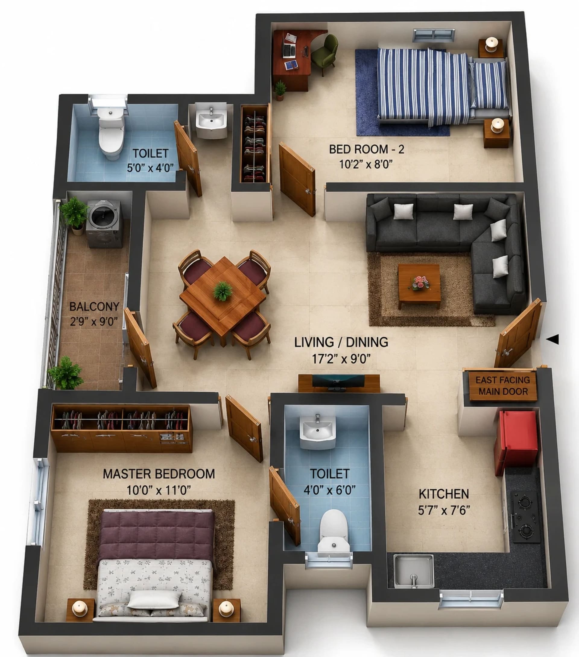 2 BHK Apartment Floor Plan – Urbanrise City Of Joy