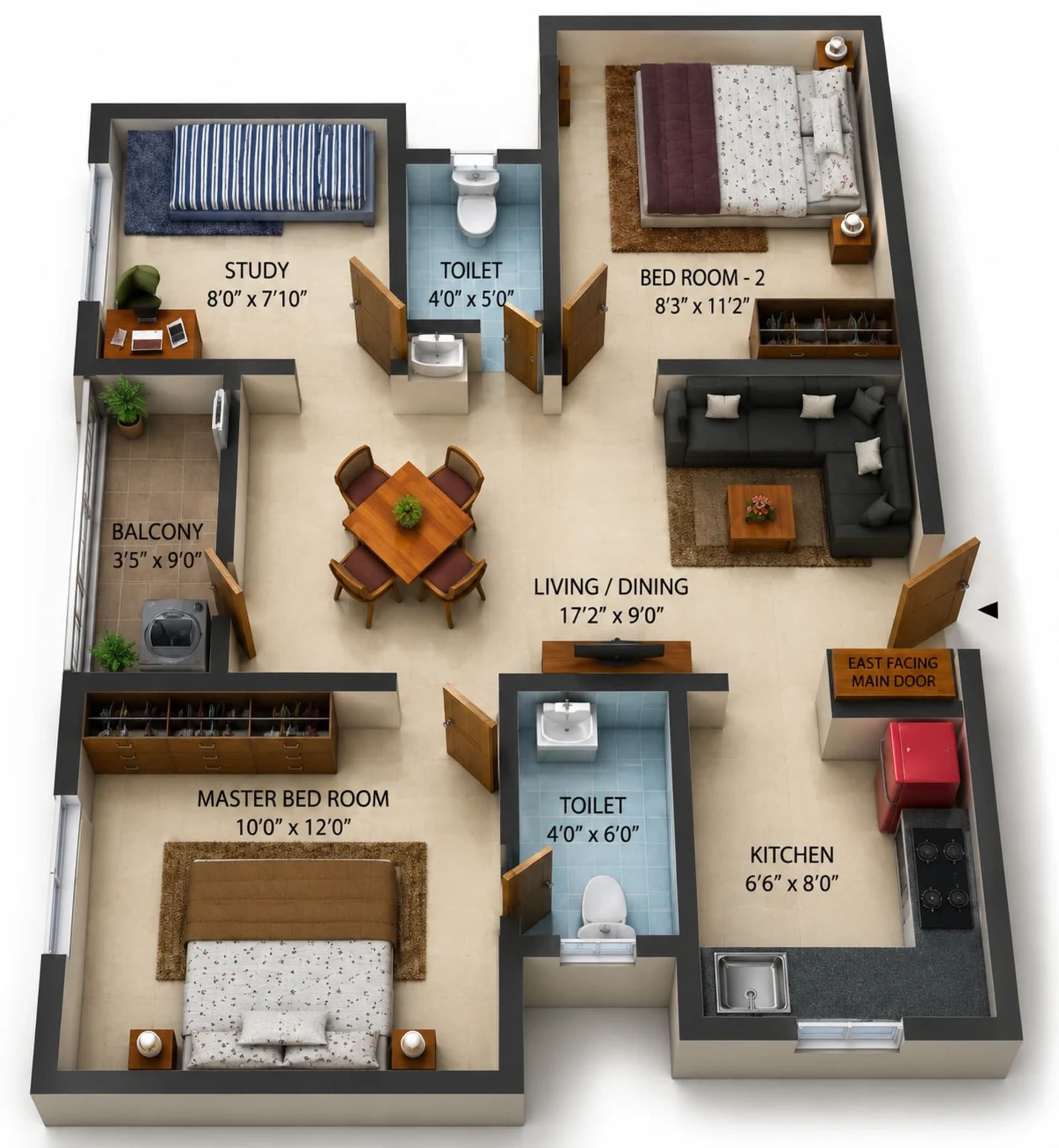 3 BHK Apartment Floor Plan – Urbanrise City Of Joy