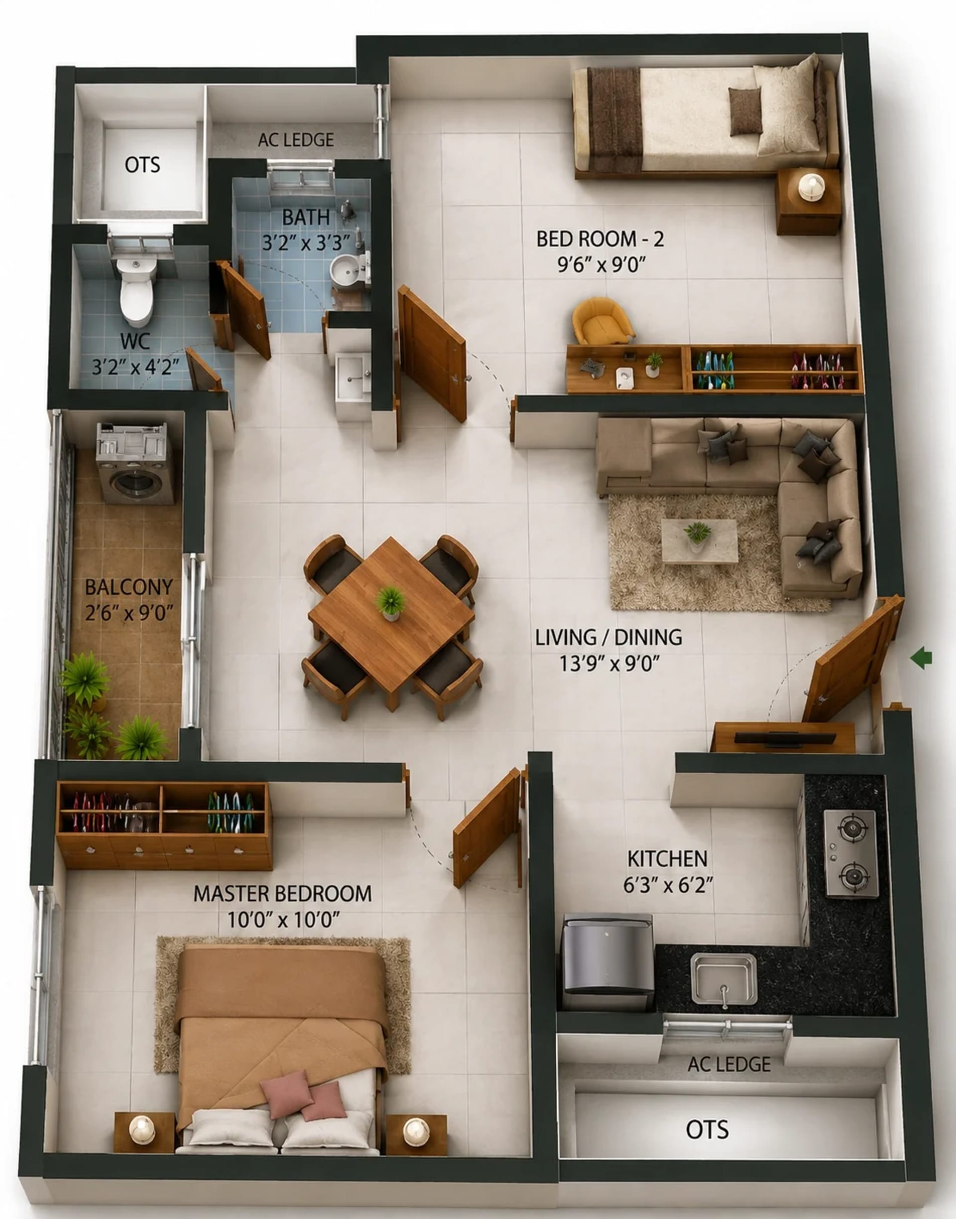 2 BHK Apartment Floor Plan – Urbanrise Revolution One