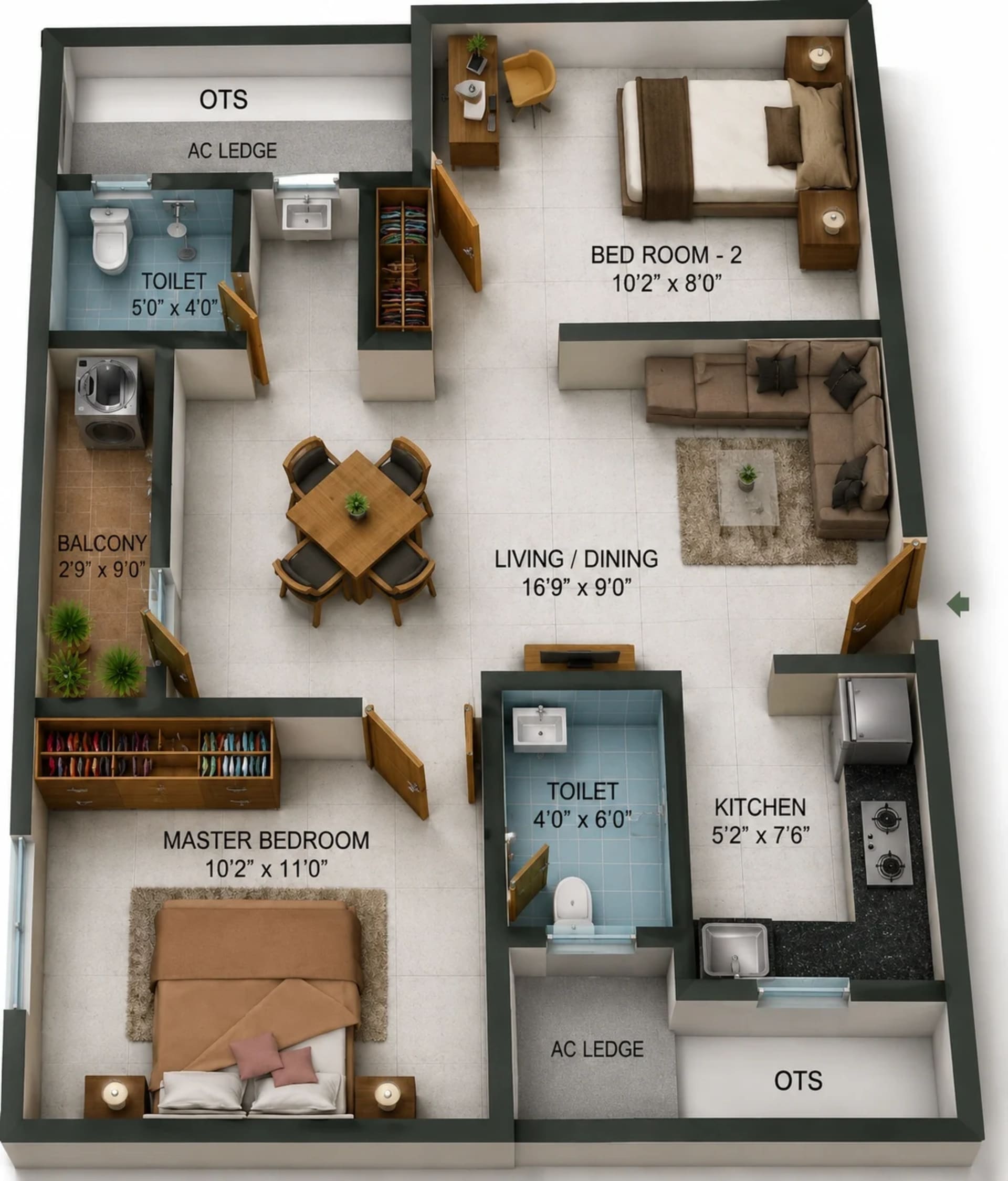 2 BHK Apartment Floor Plan – Urbanrise Revolution One