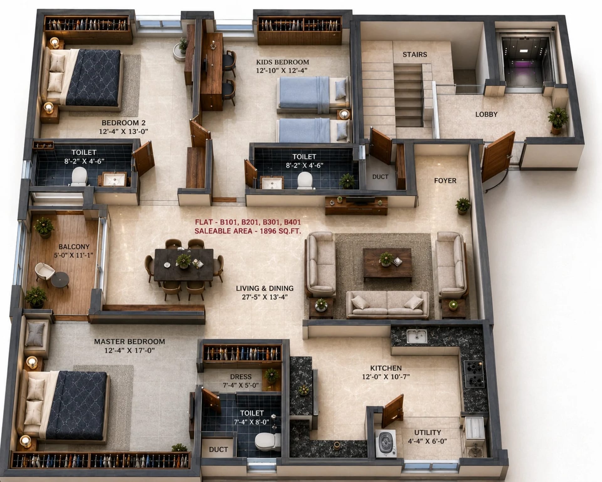 3 BHK Apartment Floor Plan – Nahar Jasoda