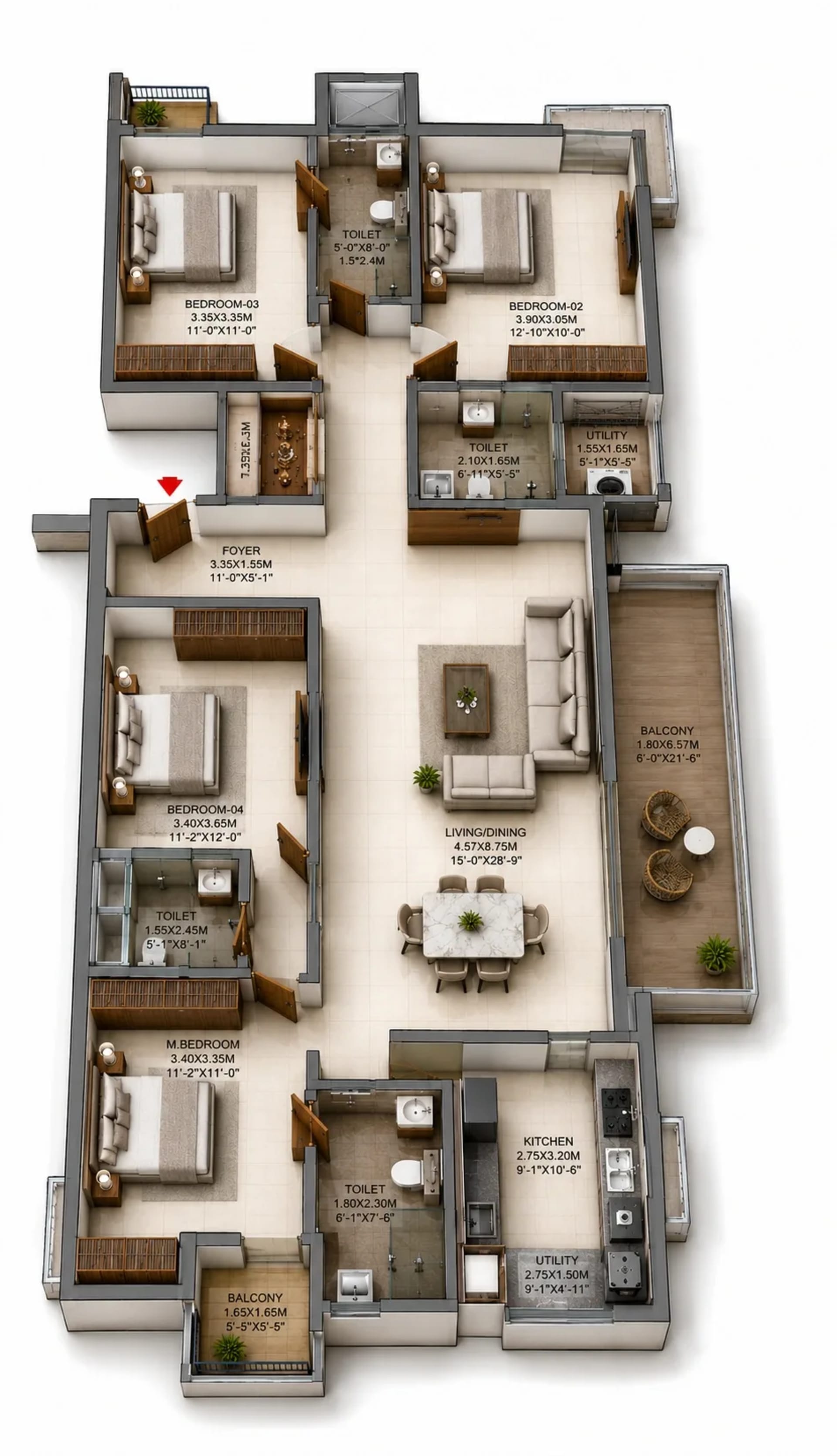 4 BHK Apartment Floor Plan – L and T Avinya Enclave