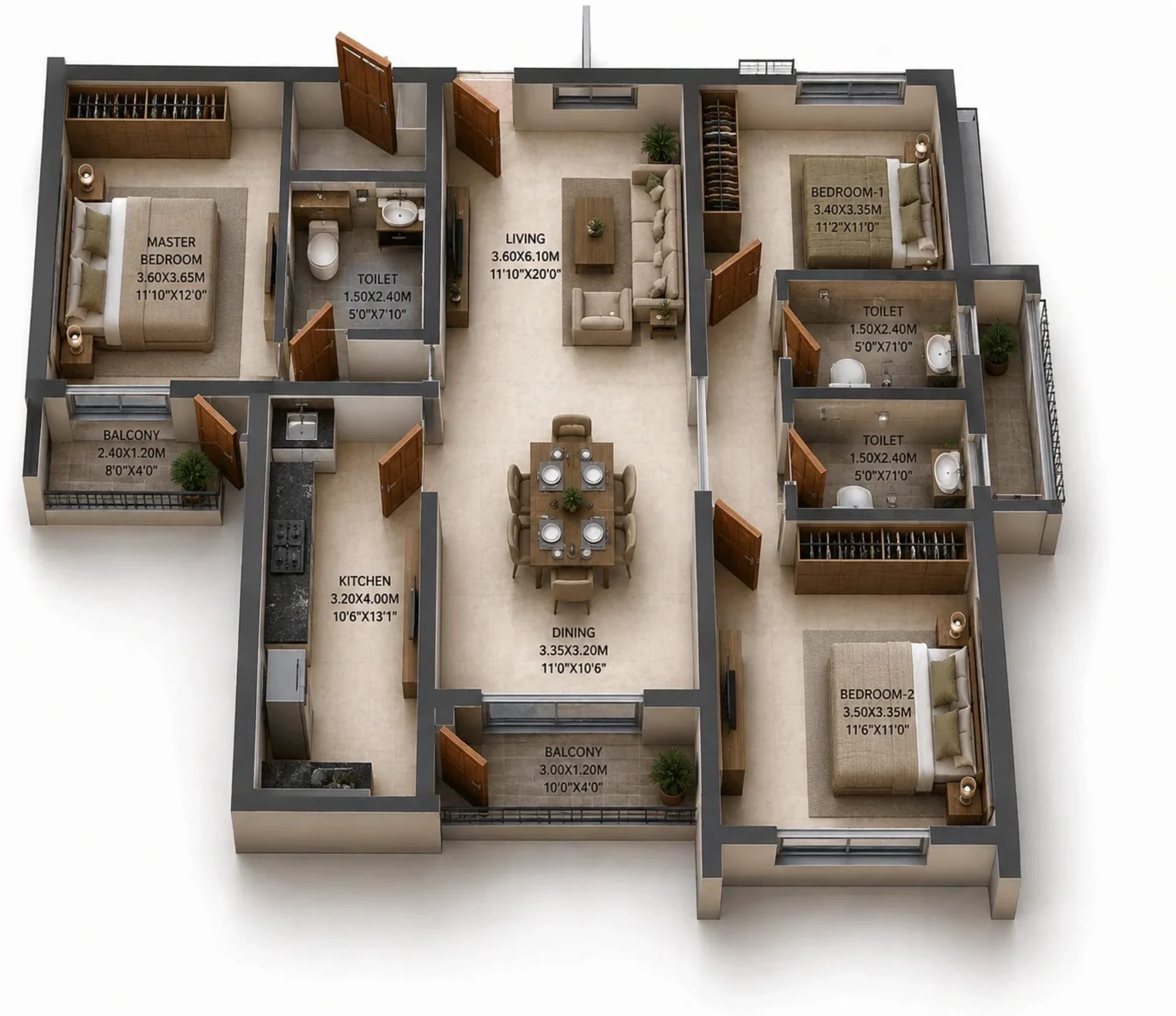 3 BHK Apartment Floor Plan – L and T Avinya Enclave