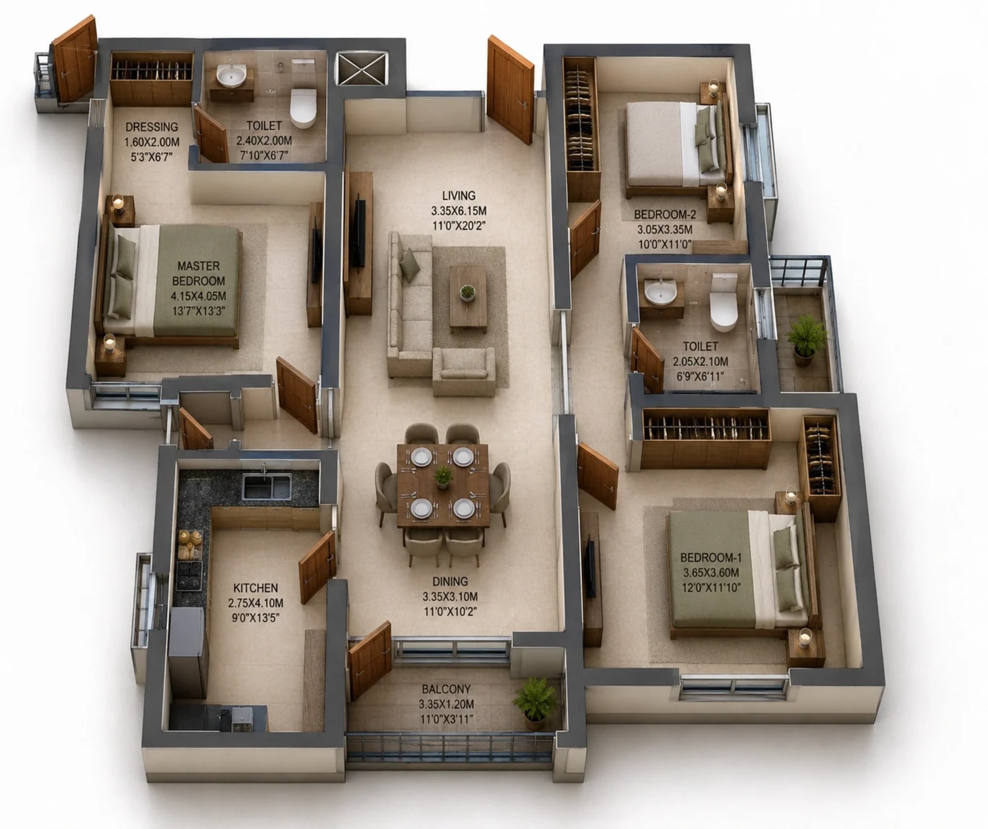 3 BHK Apartment Floor Plan – L and T Avinya Enclave