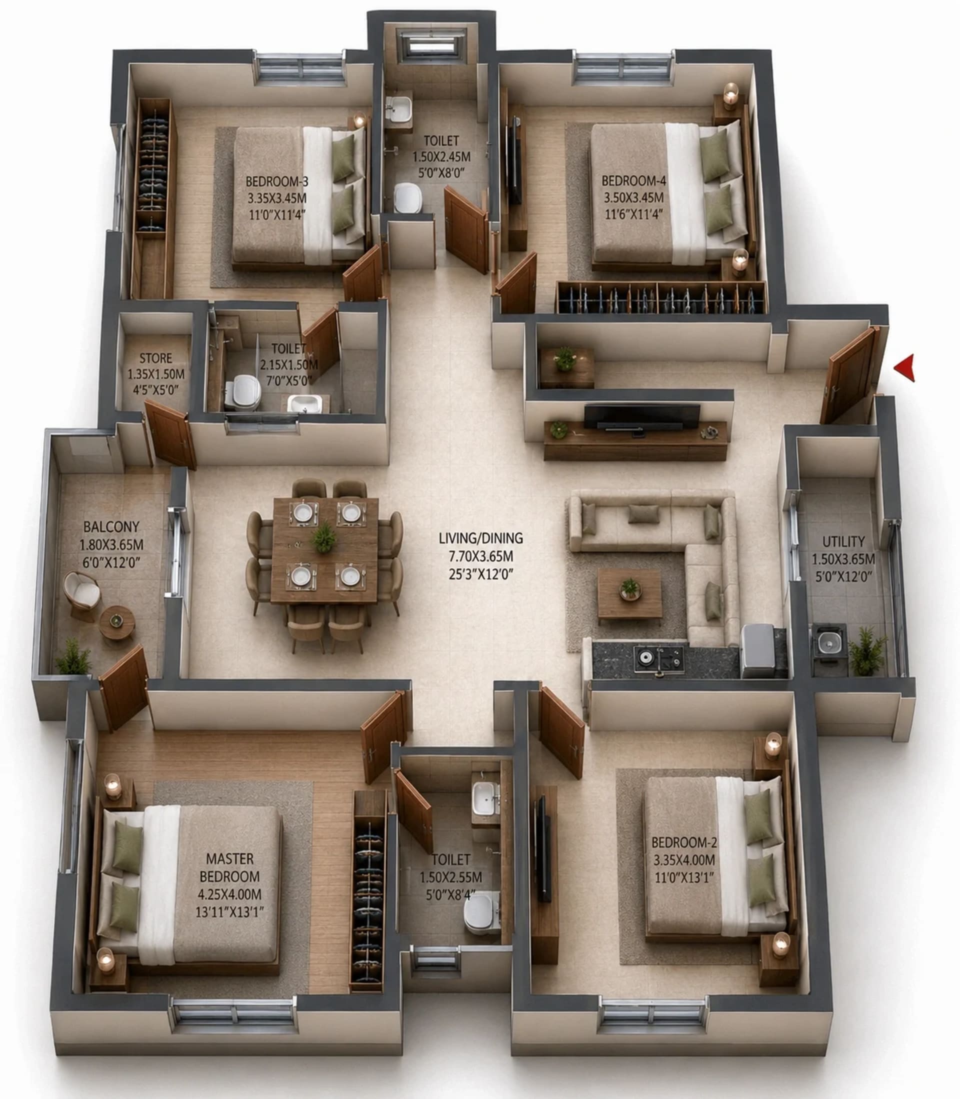 3 BHK Apartment Floor Plan – L and T Avinya Enclave