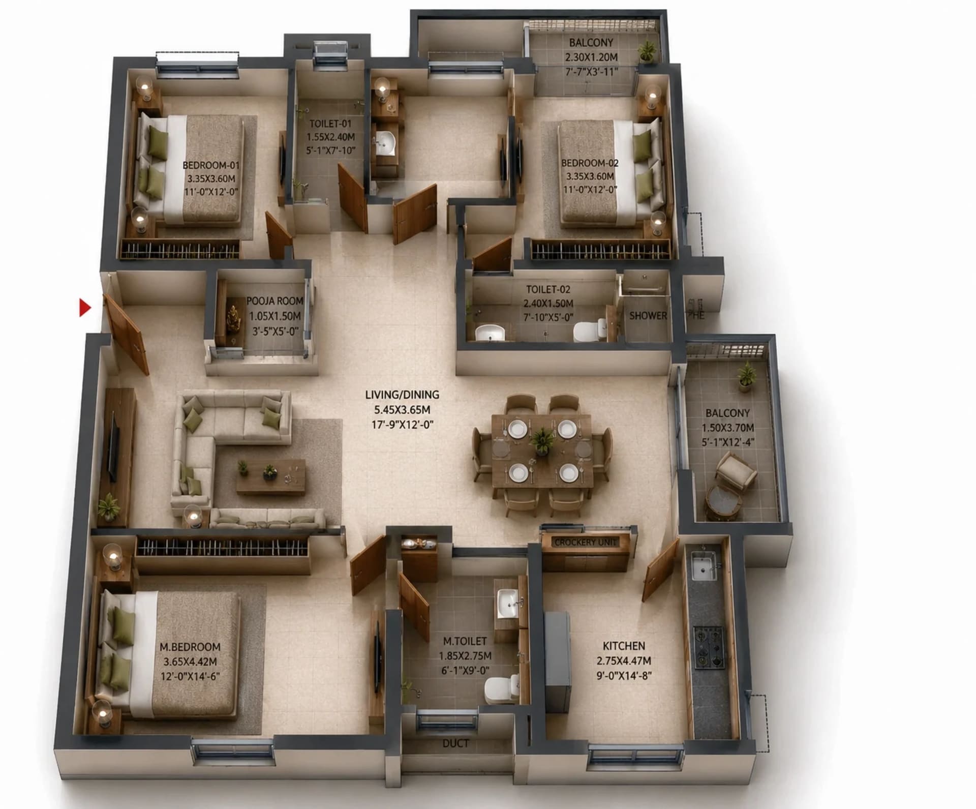 3 BHK Apartment Floor Plan – L and T Avinya Enclave