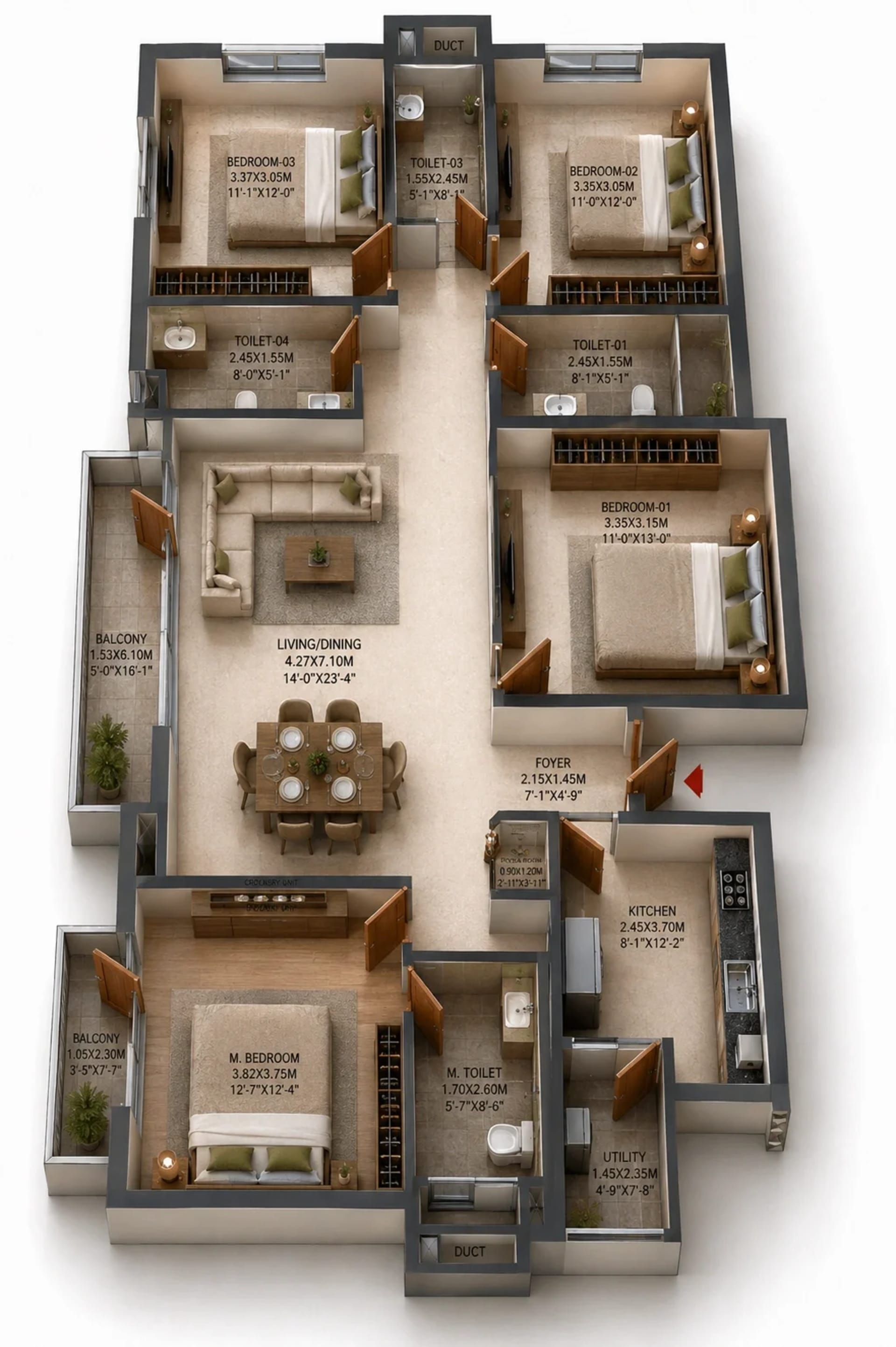 4 BHK Apartment Floor Plan – L and T Avinya Enclave